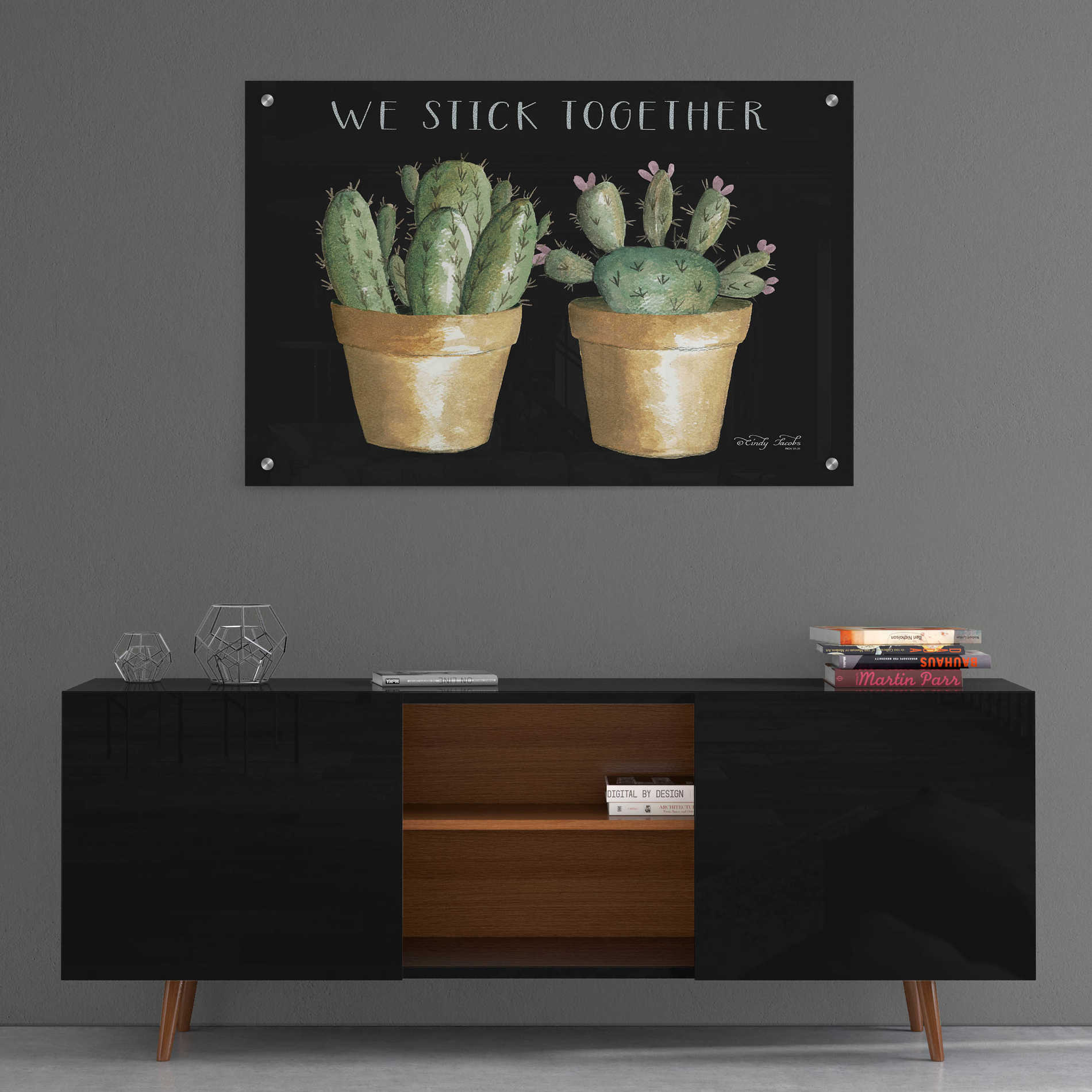 Epic Art 'We Stick Together Cactus' by Cindy Jacobs, Acrylic Glass Wall Art,36x24