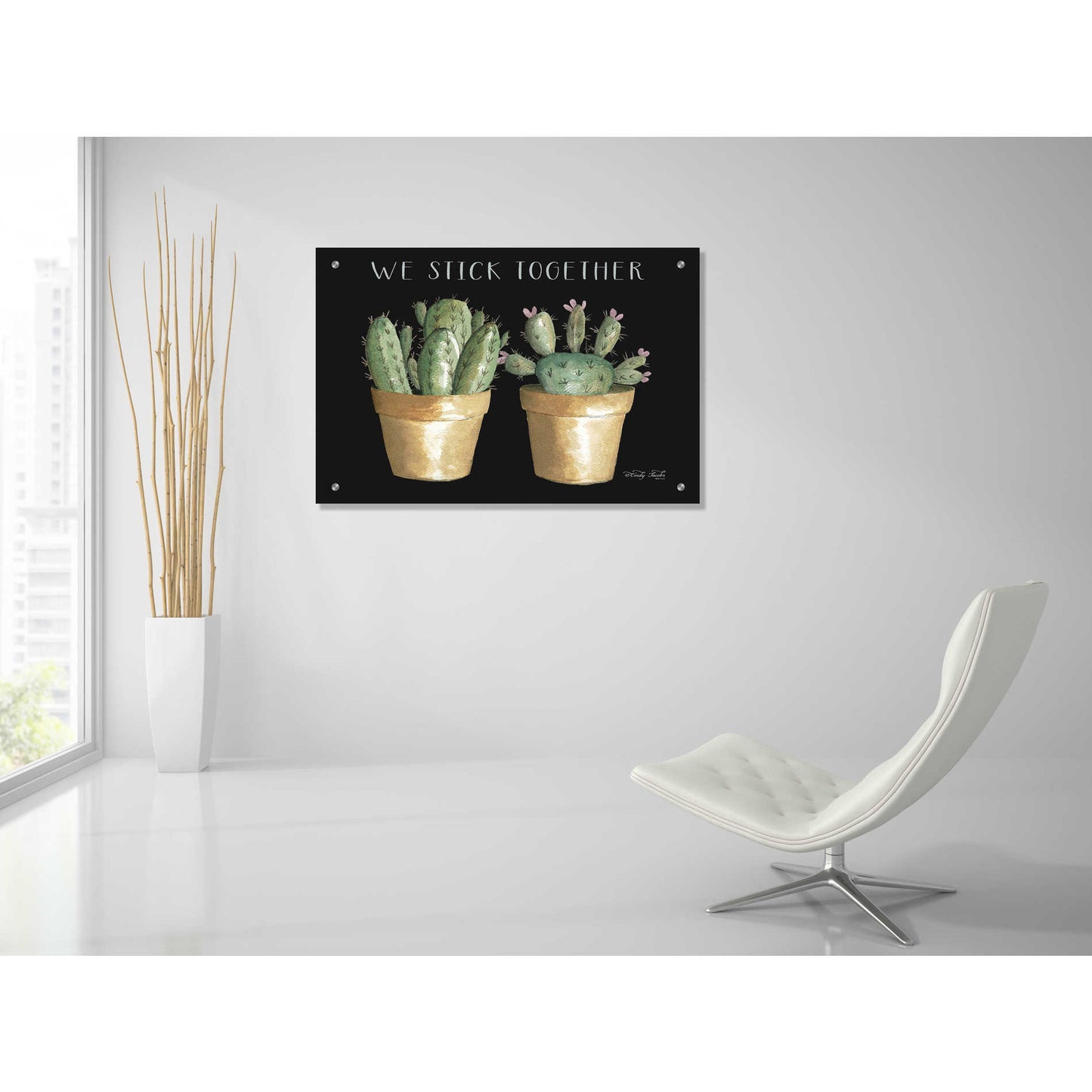 Epic Art 'We Stick Together Cactus' by Cindy Jacobs, Acrylic Glass Wall Art,36x24