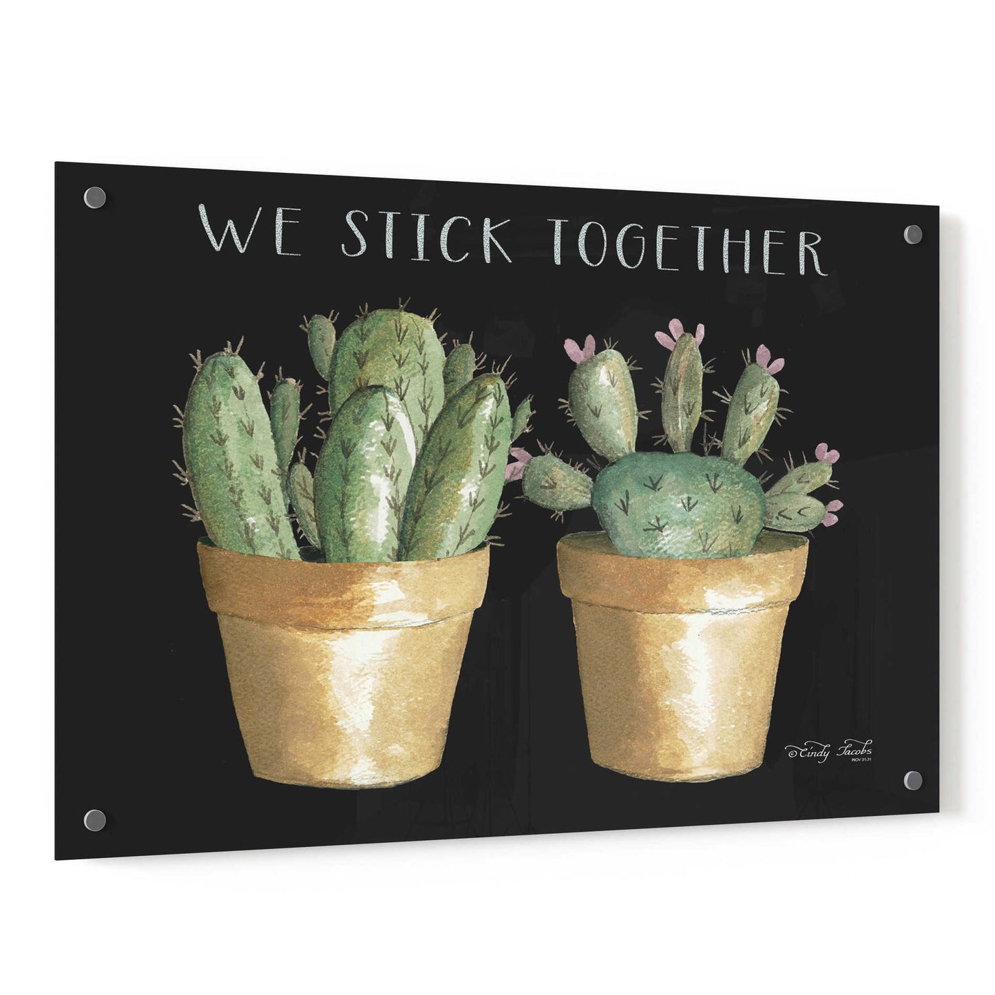 Epic Art 'We Stick Together Cactus' by Cindy Jacobs, Acrylic Glass Wall Art,36x24