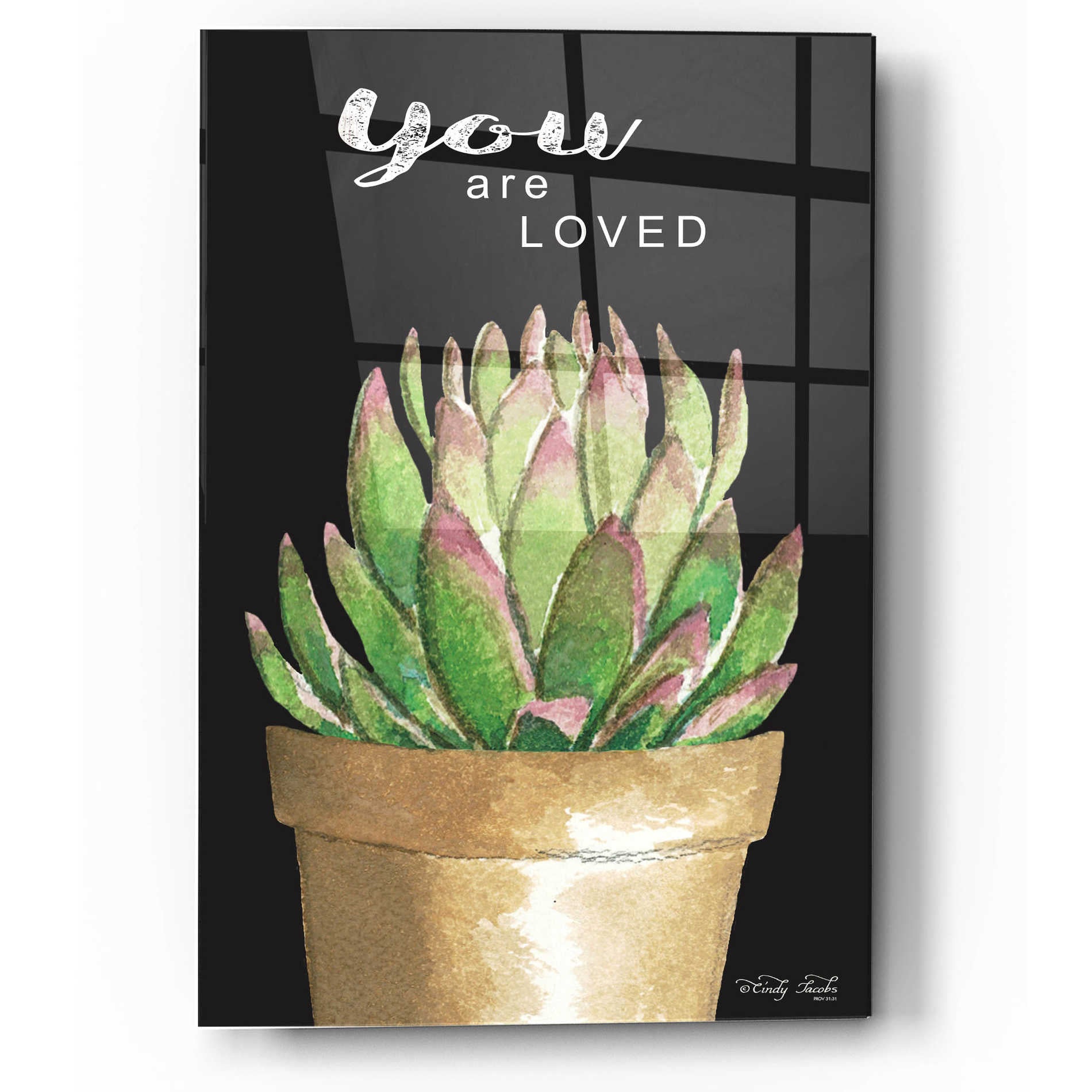 Epic Art 'You Are Loved Cactus' by Cindy Jacobs, Acrylic Glass Wall Art,12x16