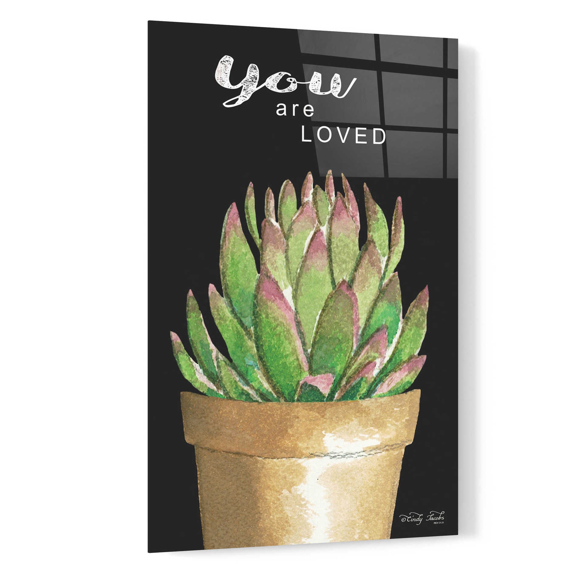 Epic Art 'You Are Loved Cactus' by Cindy Jacobs, Acrylic Glass Wall Art,16x24