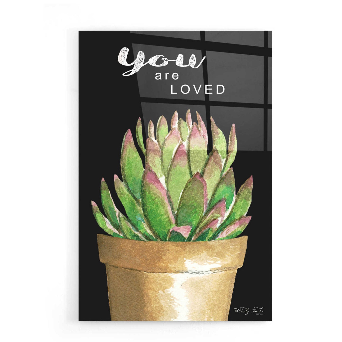 Epic Art 'You Are Loved Cactus' by Cindy Jacobs, Acrylic Glass Wall Art,16x24