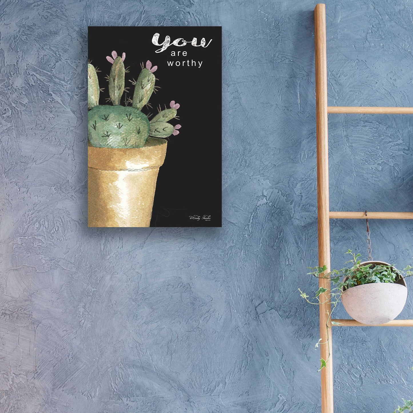 Epic Art 'You Are Worthy Cactus' by Cindy Jacobs, Acrylic Glass Wall Art,16x24