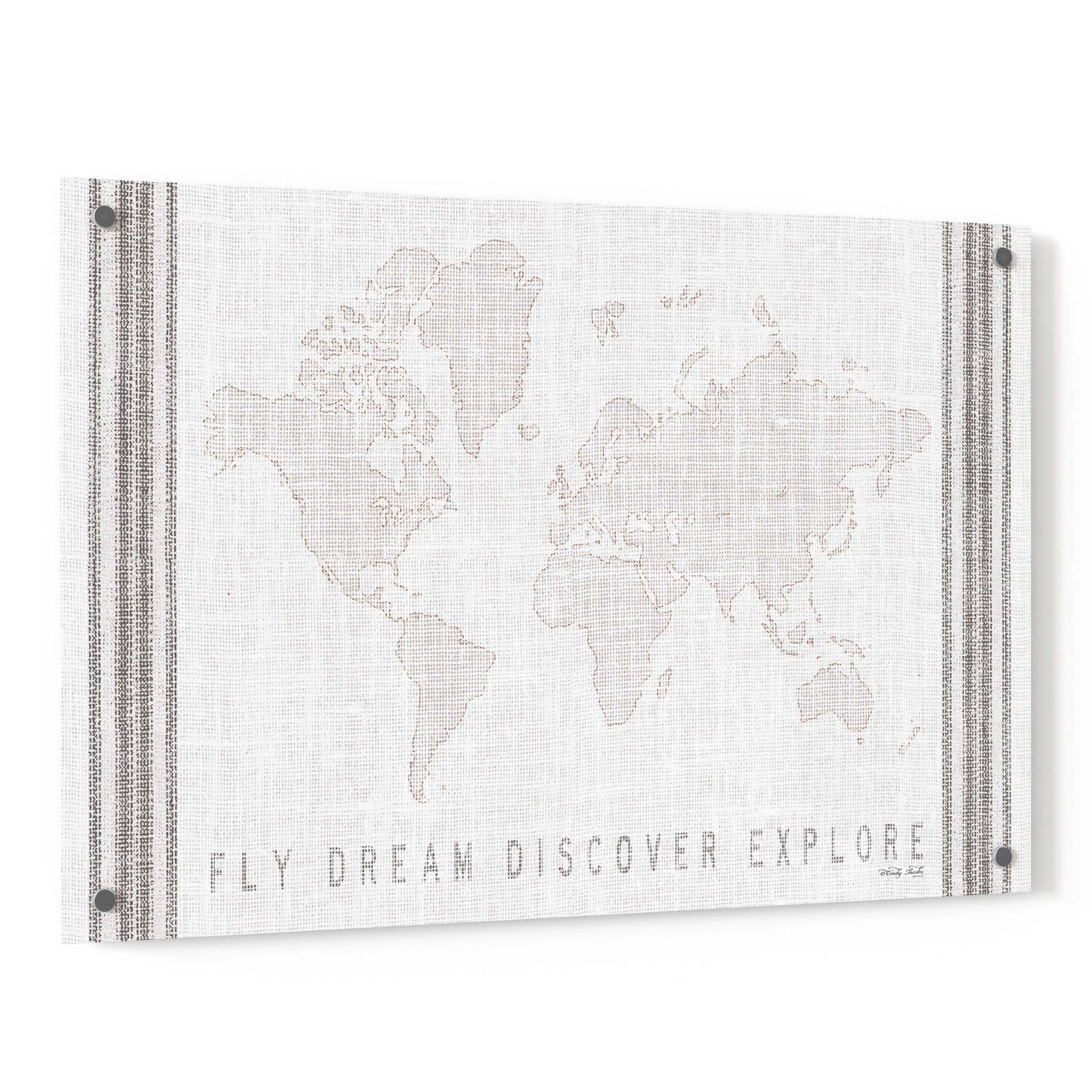 Epic Art 'Fly, Dream, Discover, Explore Map' by Cindy Jacobs, Acrylic Glass Wall Art,36x24