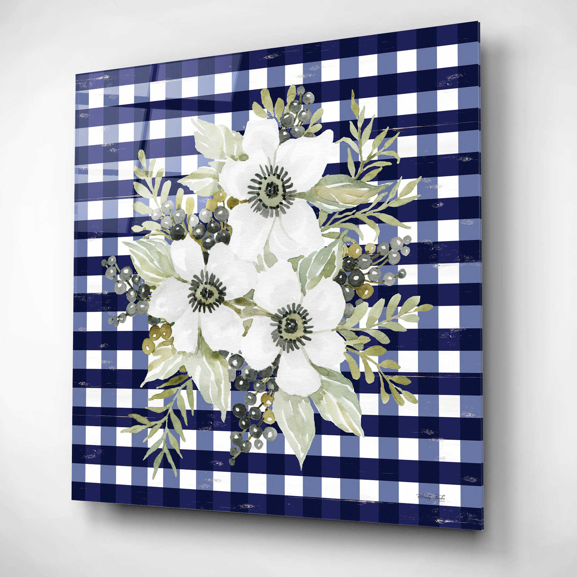 Epic Art 'Navy Floral I' by Cindy Jacobs, Acrylic Glass Wall Art,12x12