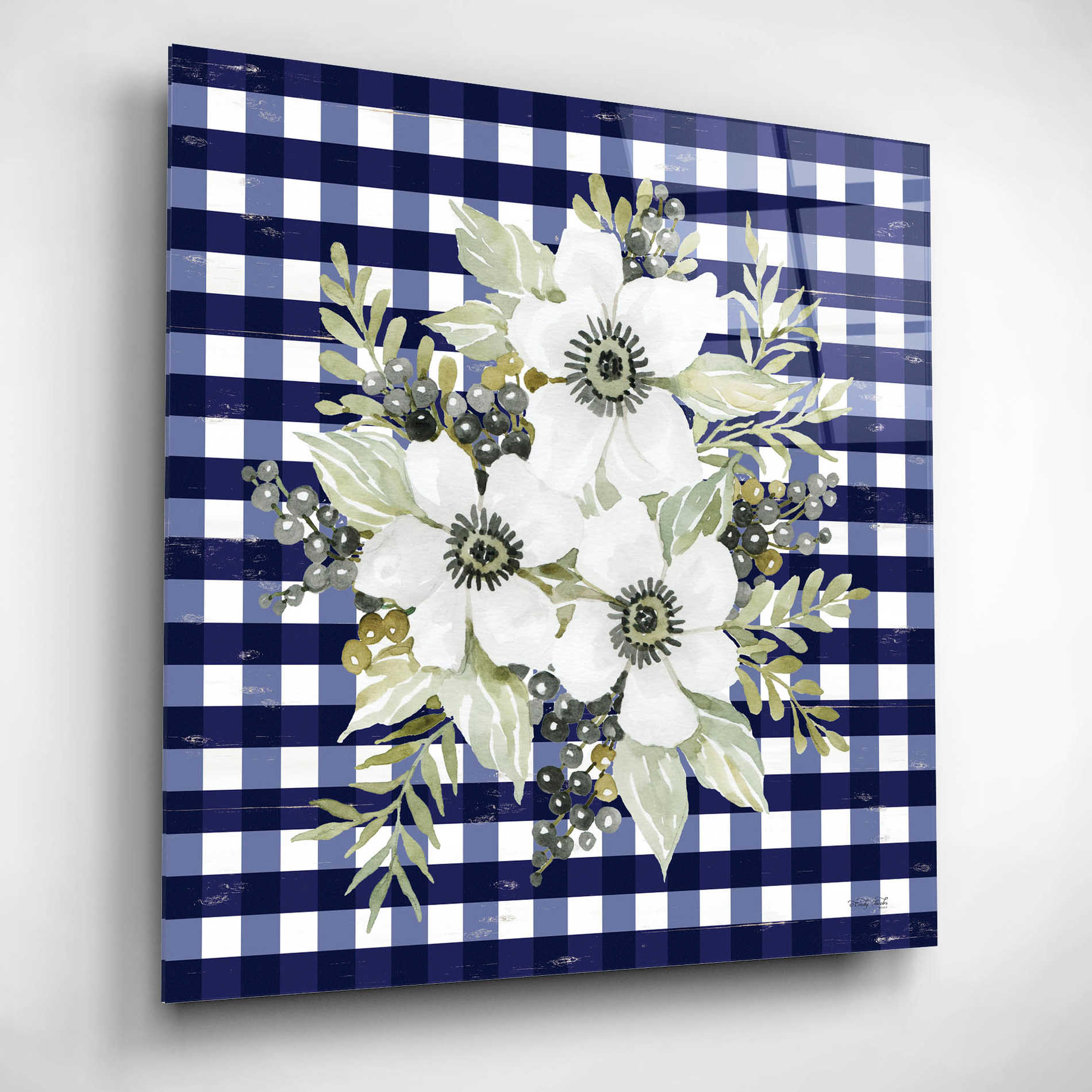 Epic Art 'Navy Floral I' by Cindy Jacobs, Acrylic Glass Wall Art,12x12