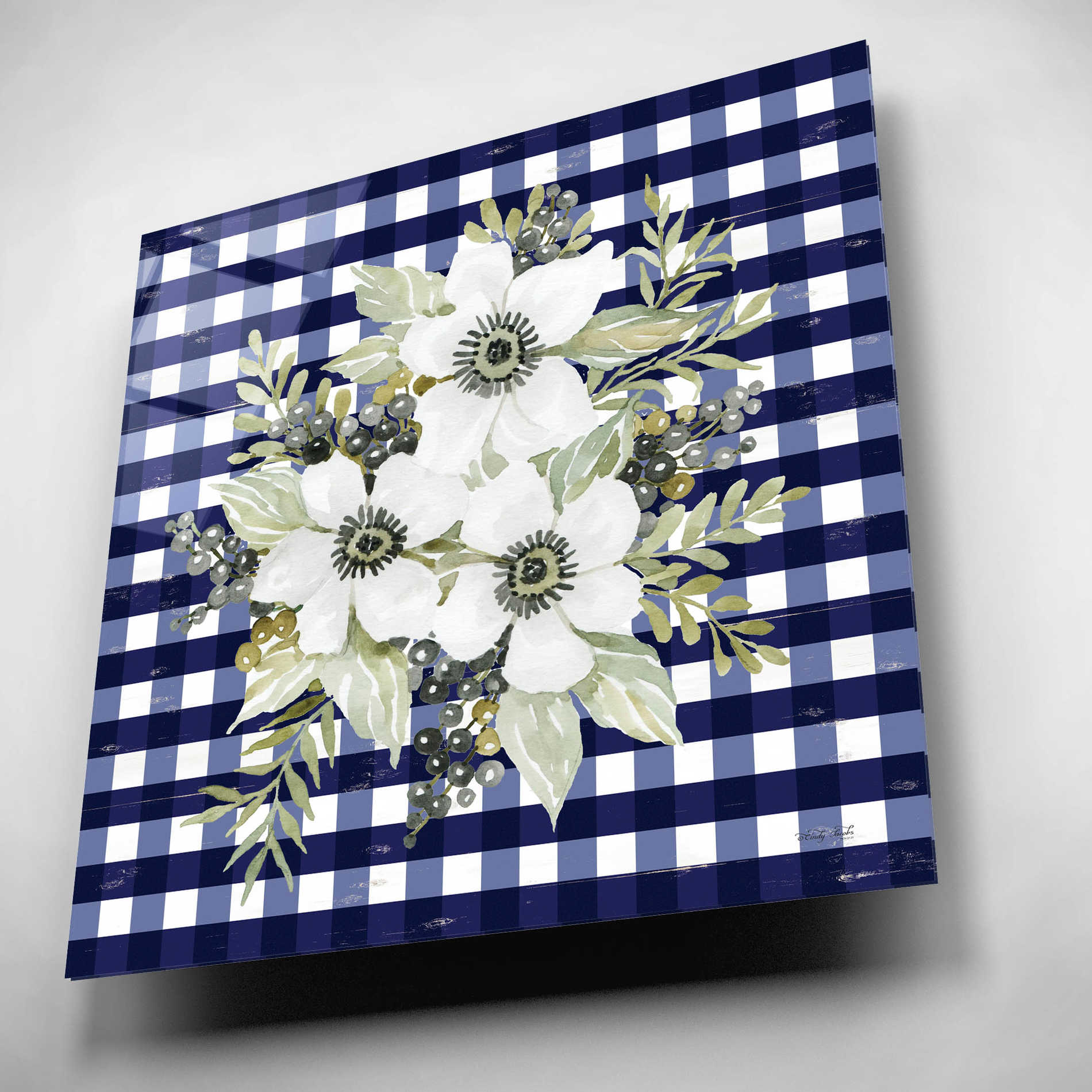 Epic Art 'Navy Floral I' by Cindy Jacobs, Acrylic Glass Wall Art,12x12