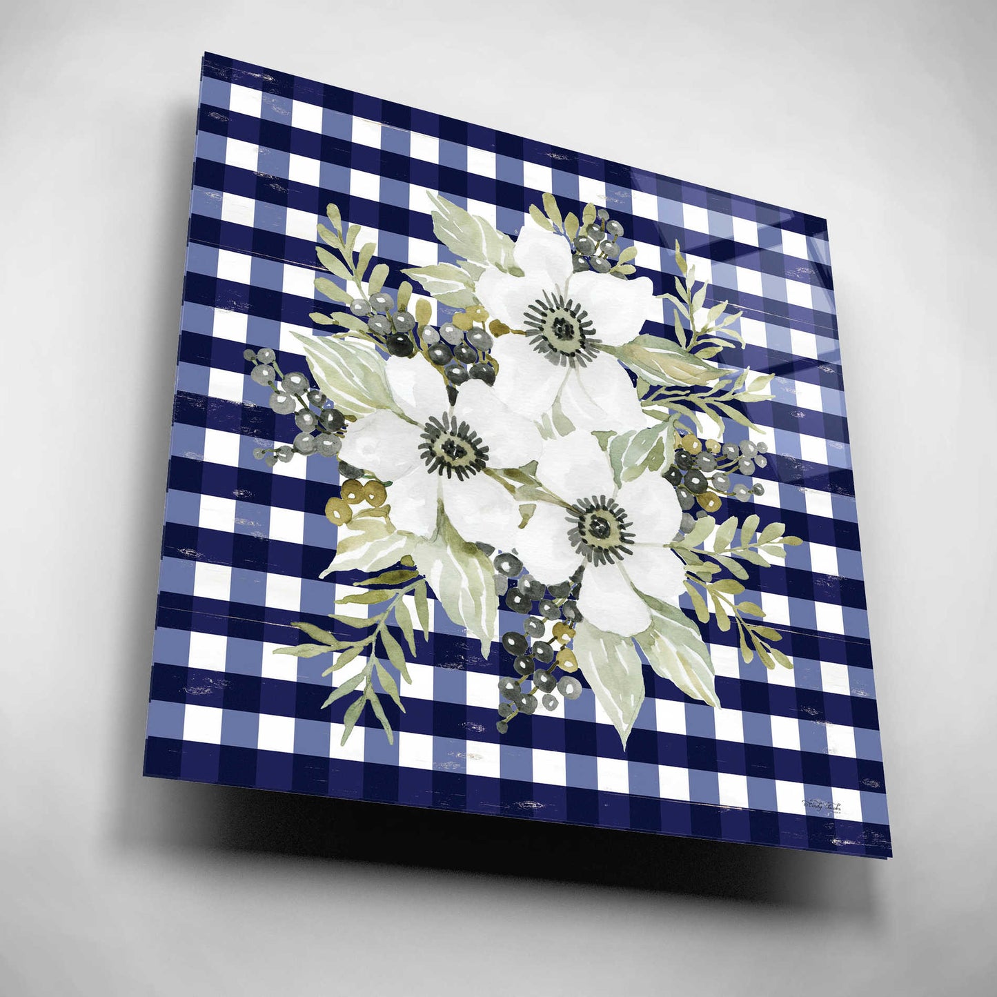 Epic Art 'Navy Floral I' by Cindy Jacobs, Acrylic Glass Wall Art,12x12