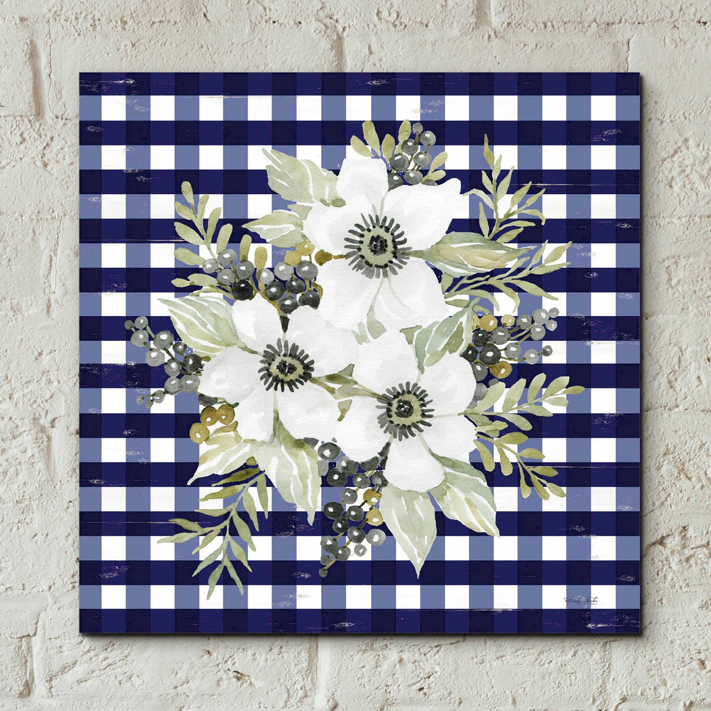 Epic Art 'Navy Floral I' by Cindy Jacobs, Acrylic Glass Wall Art,12x12