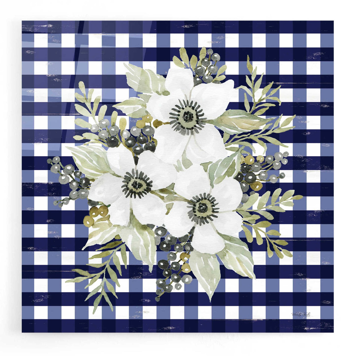 Epic Art 'Navy Floral I' by Cindy Jacobs, Acrylic Glass Wall Art,12x12