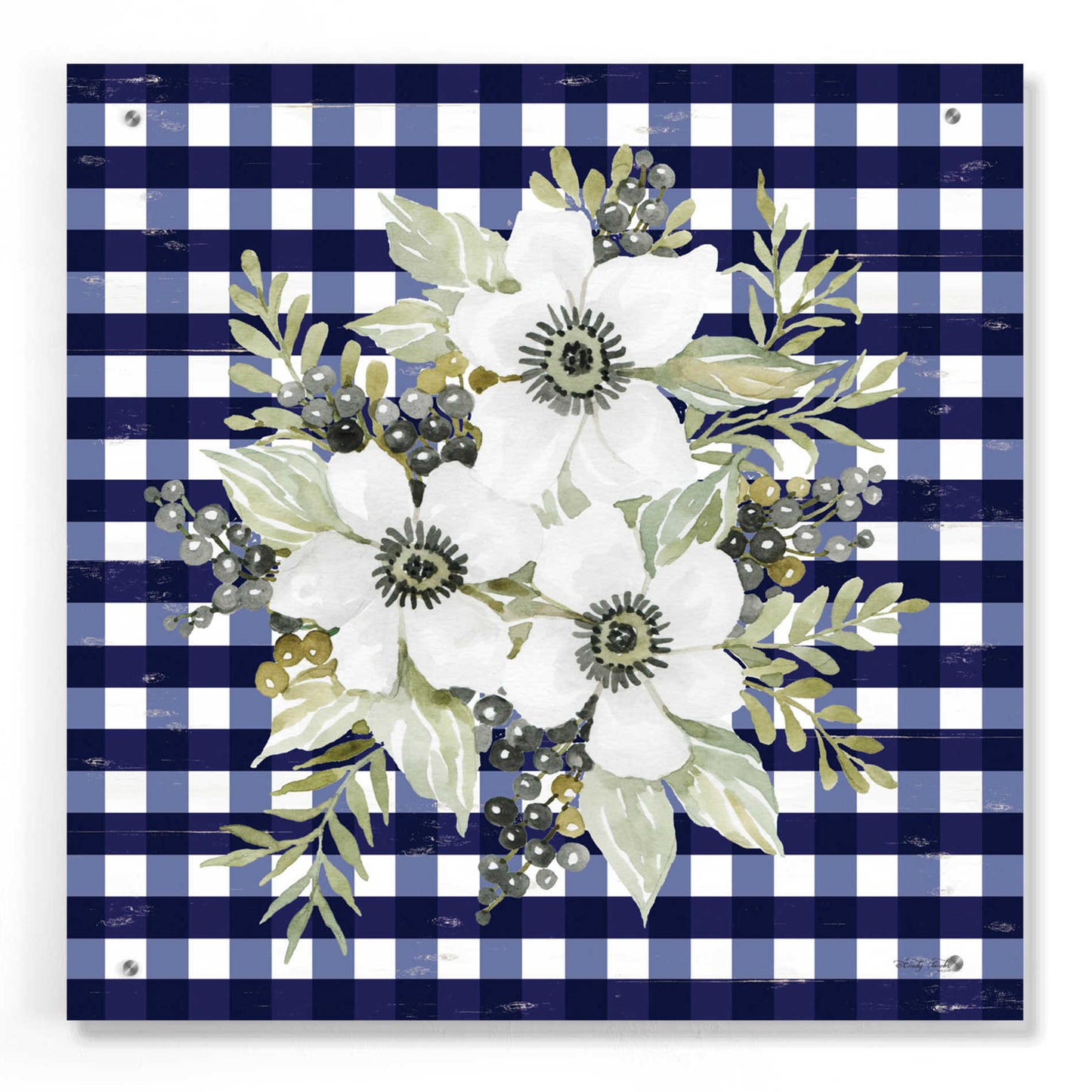 Epic Art 'Navy Floral I' by Cindy Jacobs, Acrylic Glass Wall Art,24x24