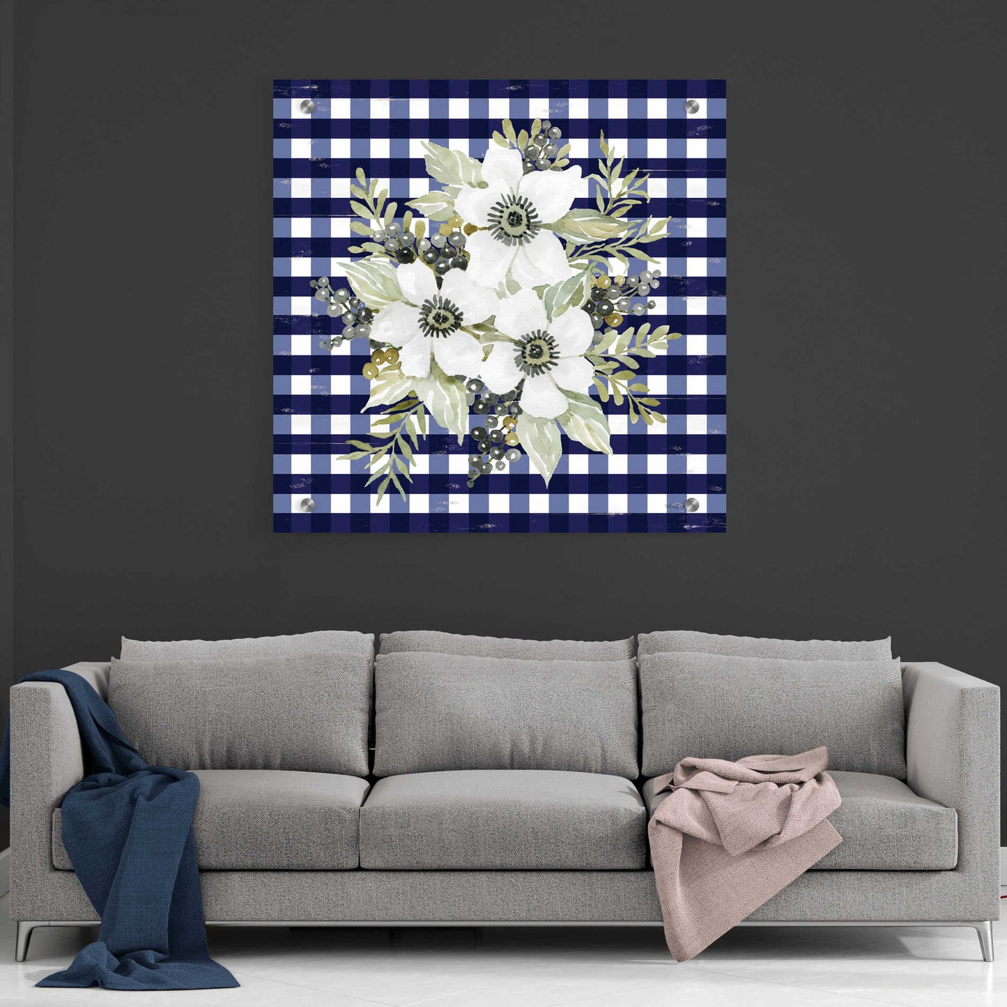 Epic Art 'Navy Floral I' by Cindy Jacobs, Acrylic Glass Wall Art,36x36