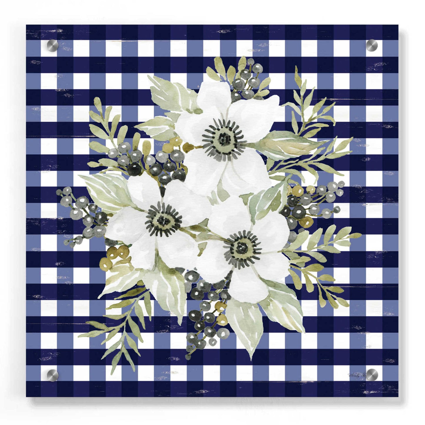 Epic Art 'Navy Floral I' by Cindy Jacobs, Acrylic Glass Wall Art,36x36