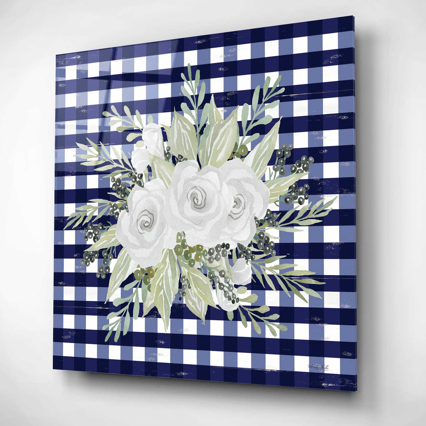 Epic Art 'Navy Floral II' by Cindy Jacobs, Acrylic Glass Wall Art,12x12