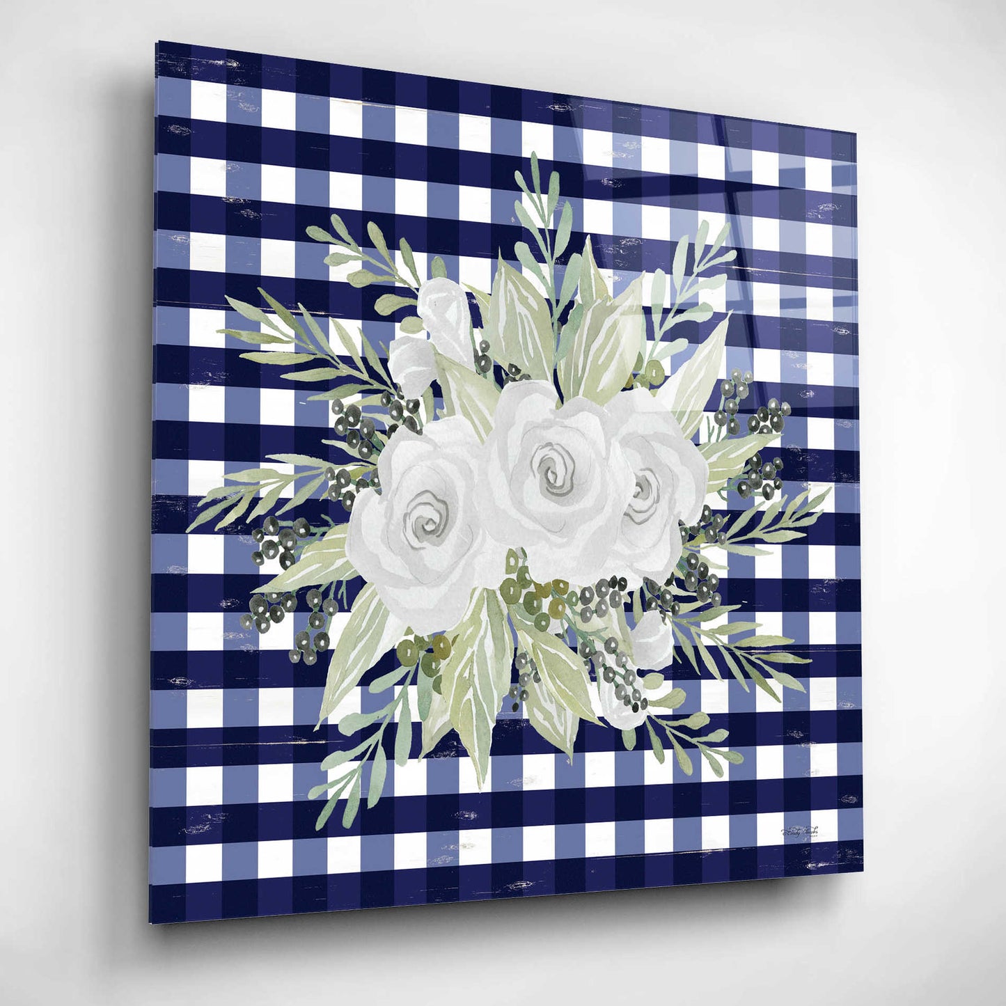 Epic Art 'Navy Floral II' by Cindy Jacobs, Acrylic Glass Wall Art,12x12