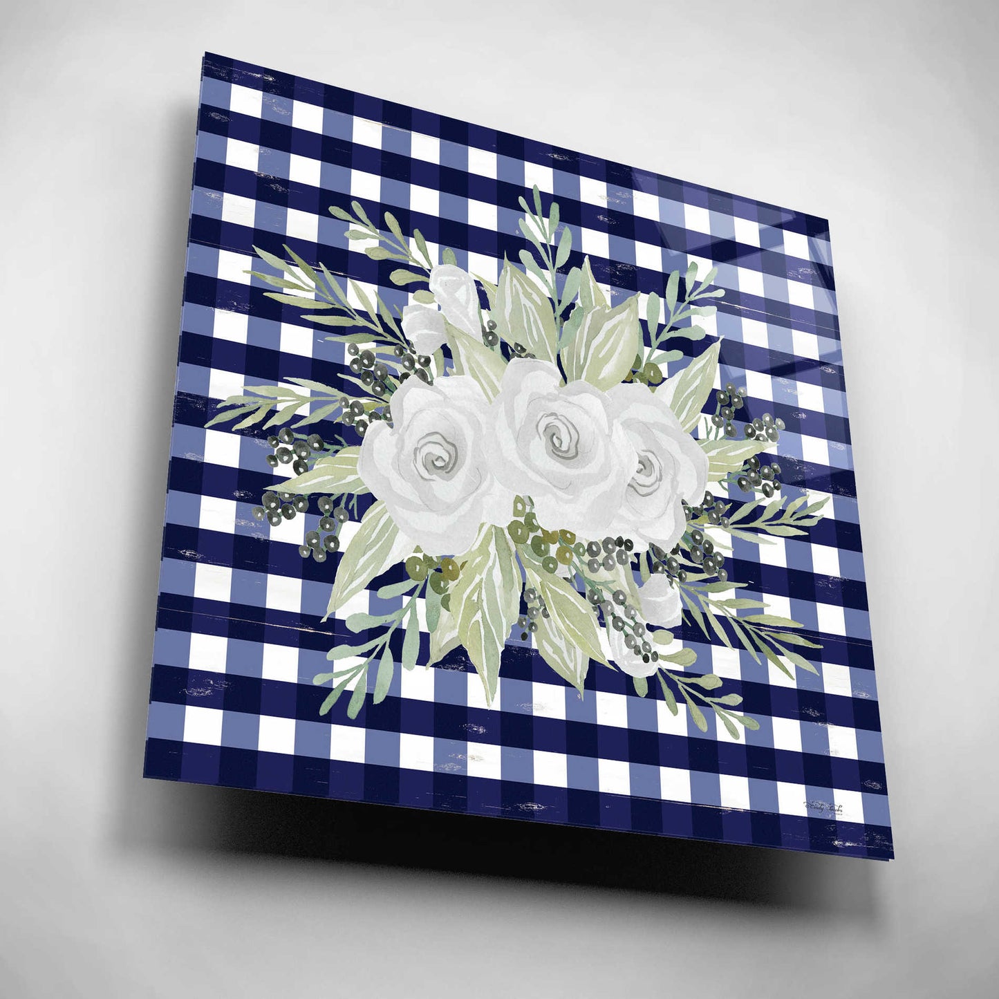 Epic Art 'Navy Floral II' by Cindy Jacobs, Acrylic Glass Wall Art,12x12