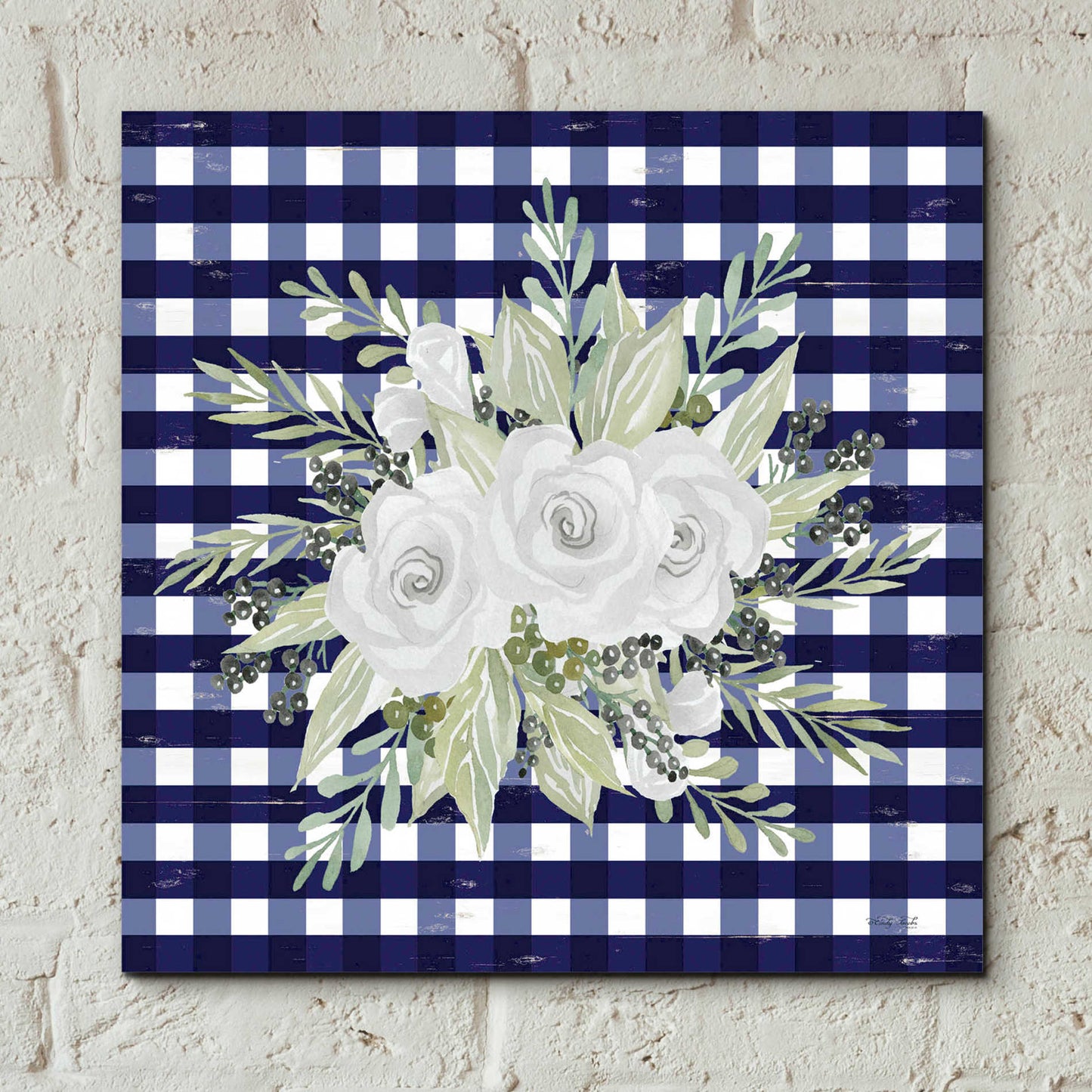 Epic Art 'Navy Floral II' by Cindy Jacobs, Acrylic Glass Wall Art,12x12