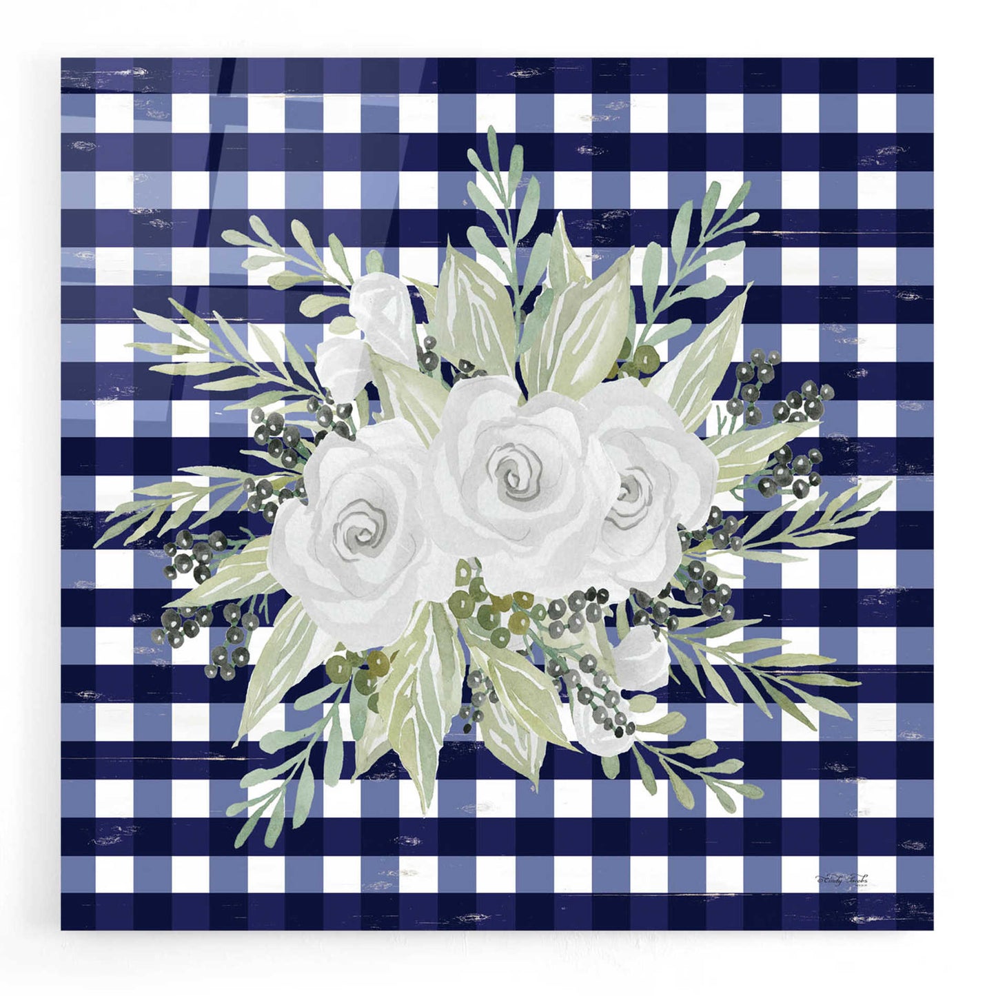 Epic Art 'Navy Floral II' by Cindy Jacobs, Acrylic Glass Wall Art,12x12