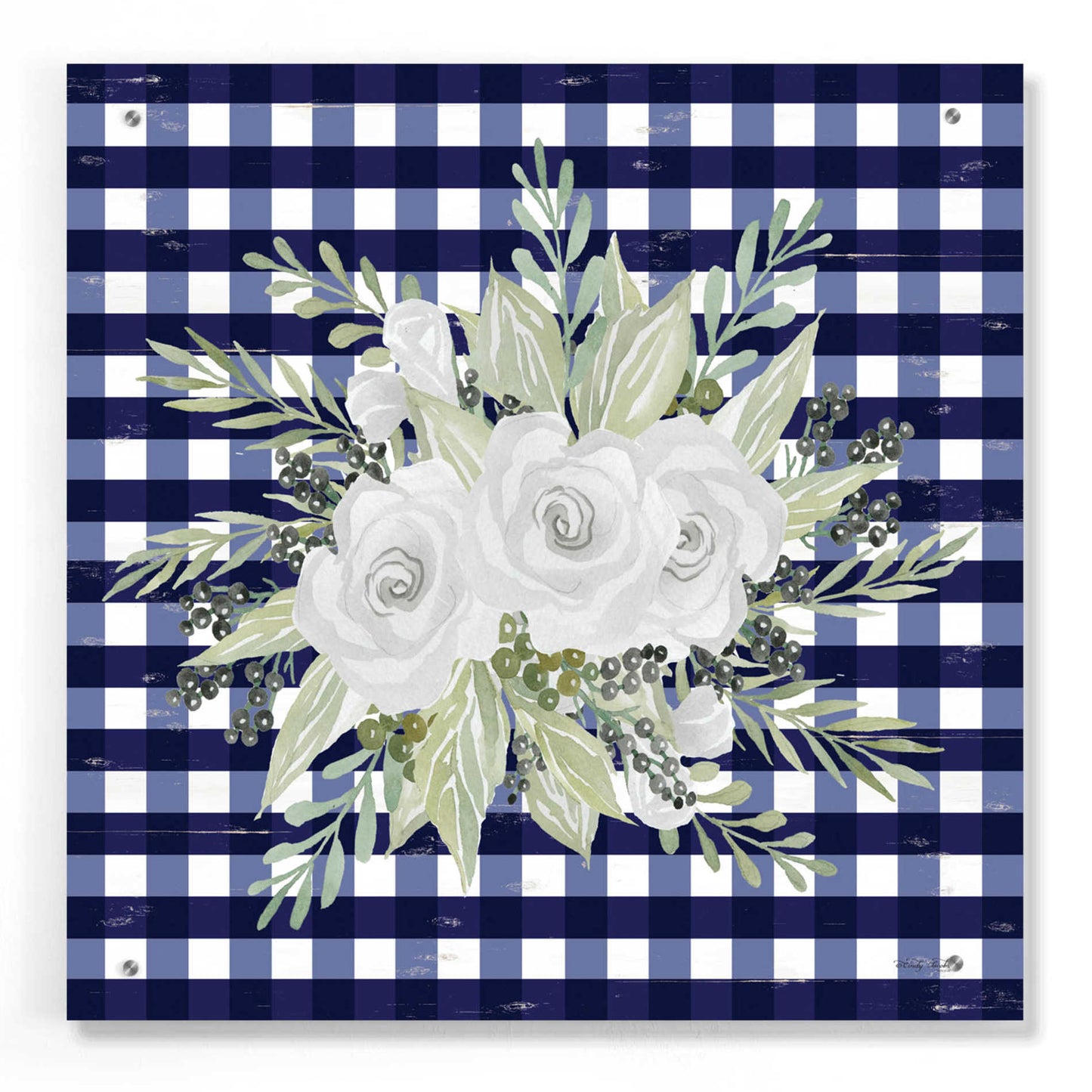 Epic Art 'Navy Floral II' by Cindy Jacobs, Acrylic Glass Wall Art,24x24