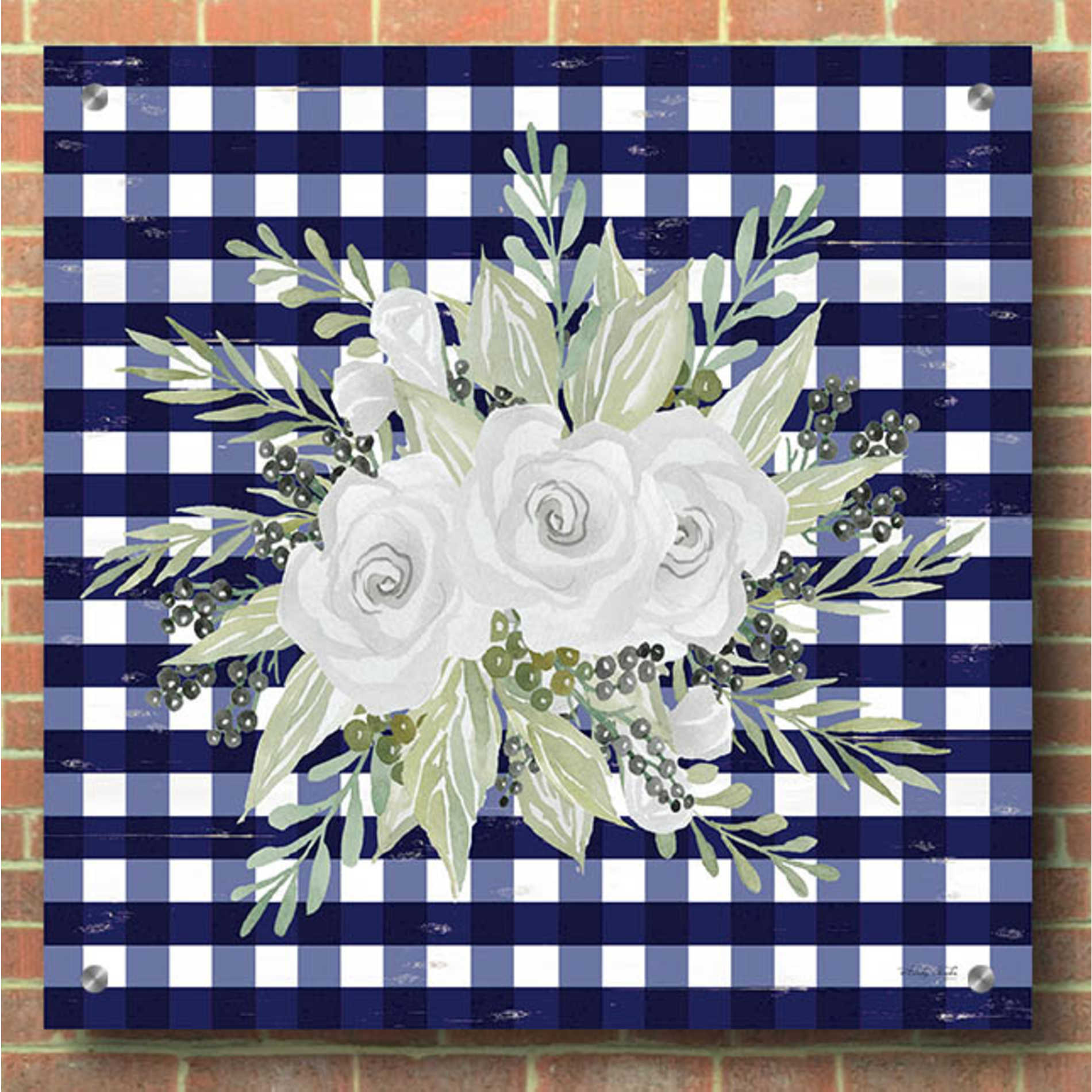 Epic Art 'Navy Floral II' by Cindy Jacobs, Acrylic Glass Wall Art,36x36