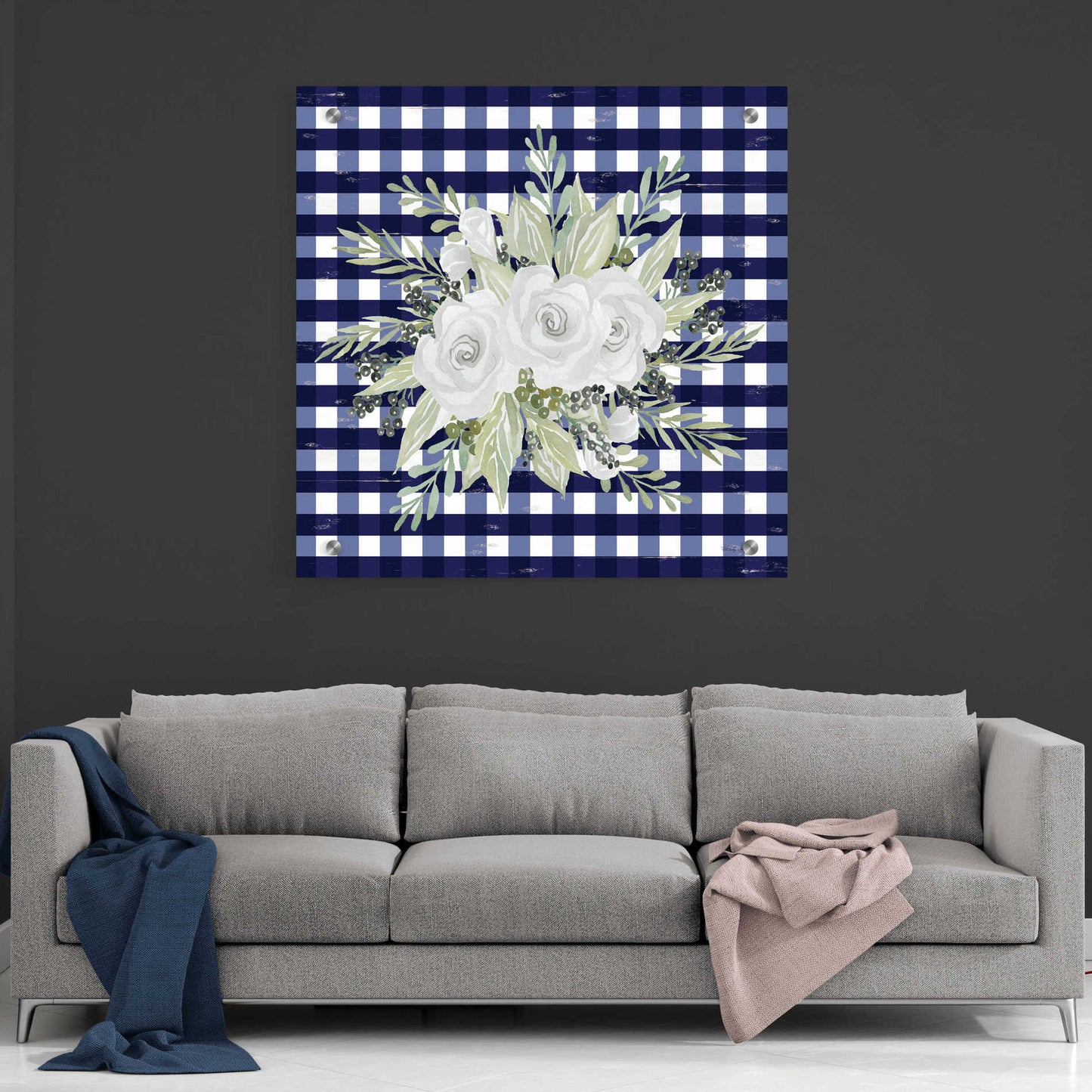 Epic Art 'Navy Floral II' by Cindy Jacobs, Acrylic Glass Wall Art,36x36