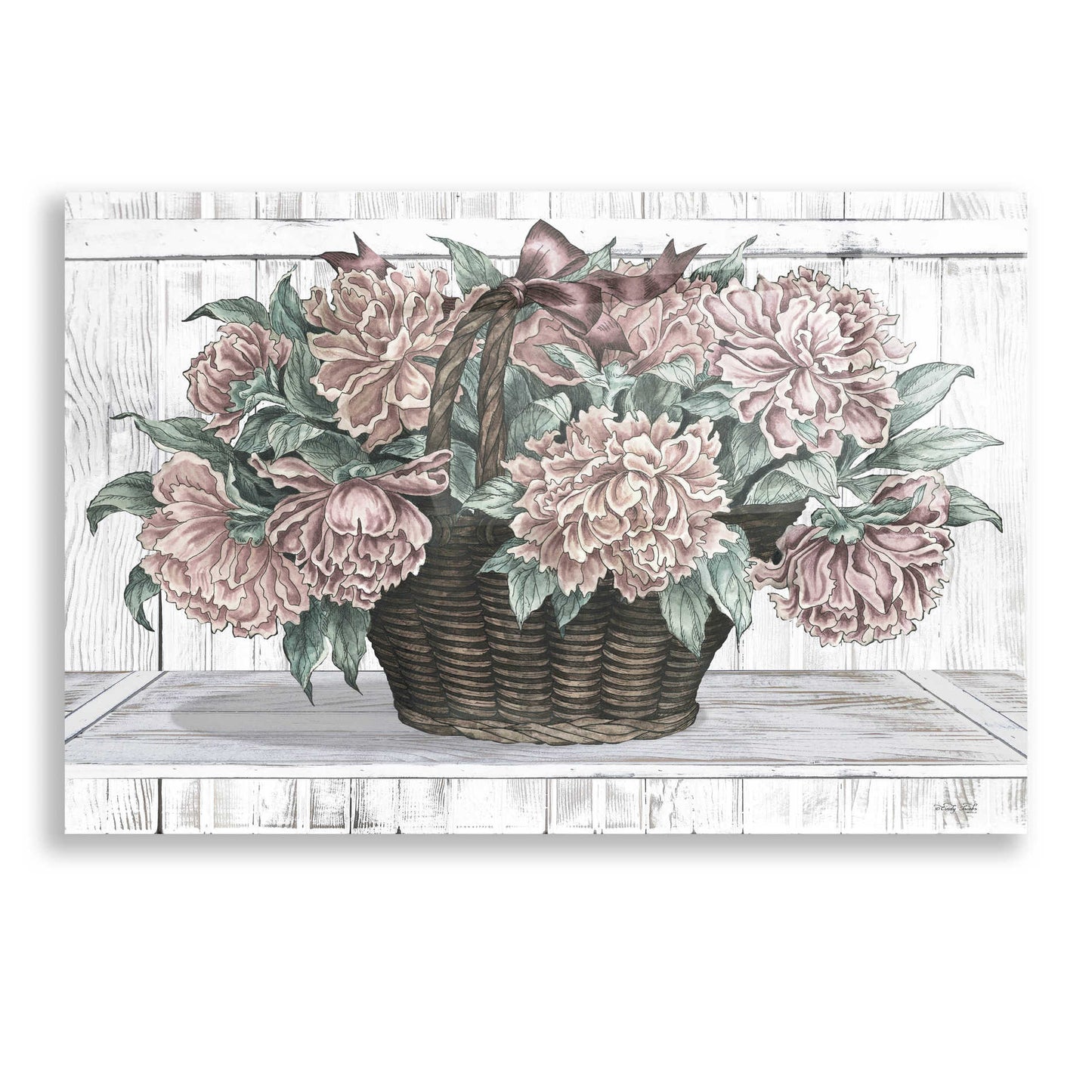 Epic Art 'Basket of Peonies' by Cindy Jacobs, Acrylic Glass Wall Art,16x12