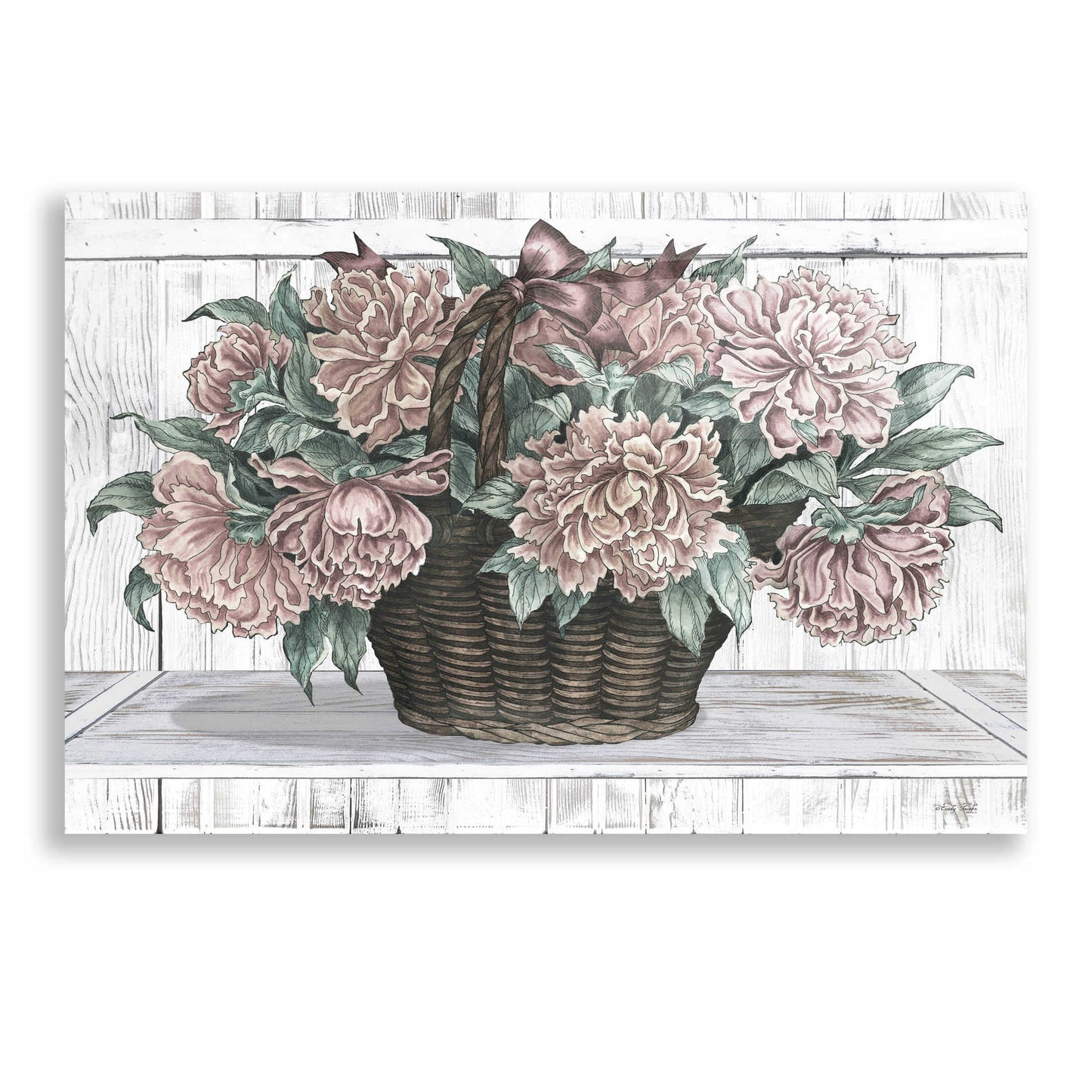 Epic Art 'Basket of Peonies' by Cindy Jacobs, Acrylic Glass Wall Art,24x16