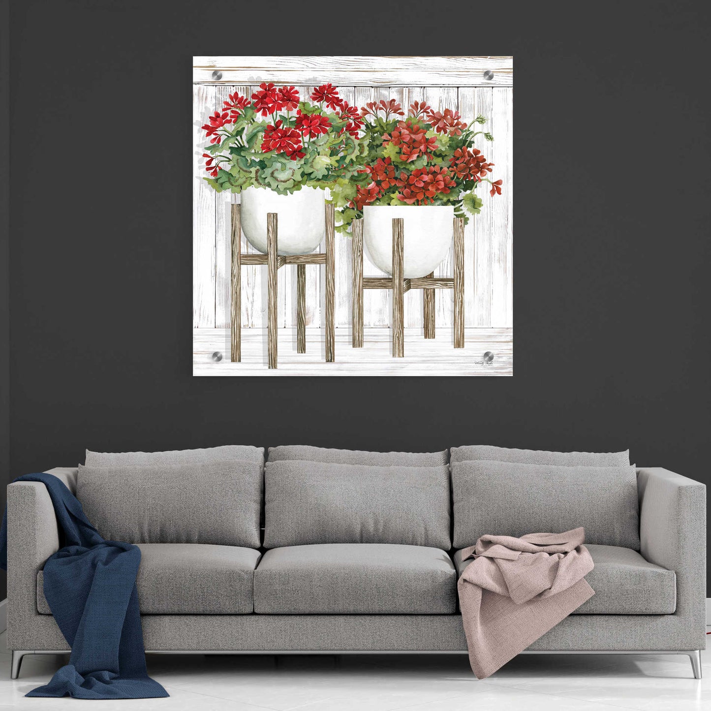 Epic Art 'Red Geraniums' by Cindy Jacobs, Acrylic Glass Wall Art,36x36