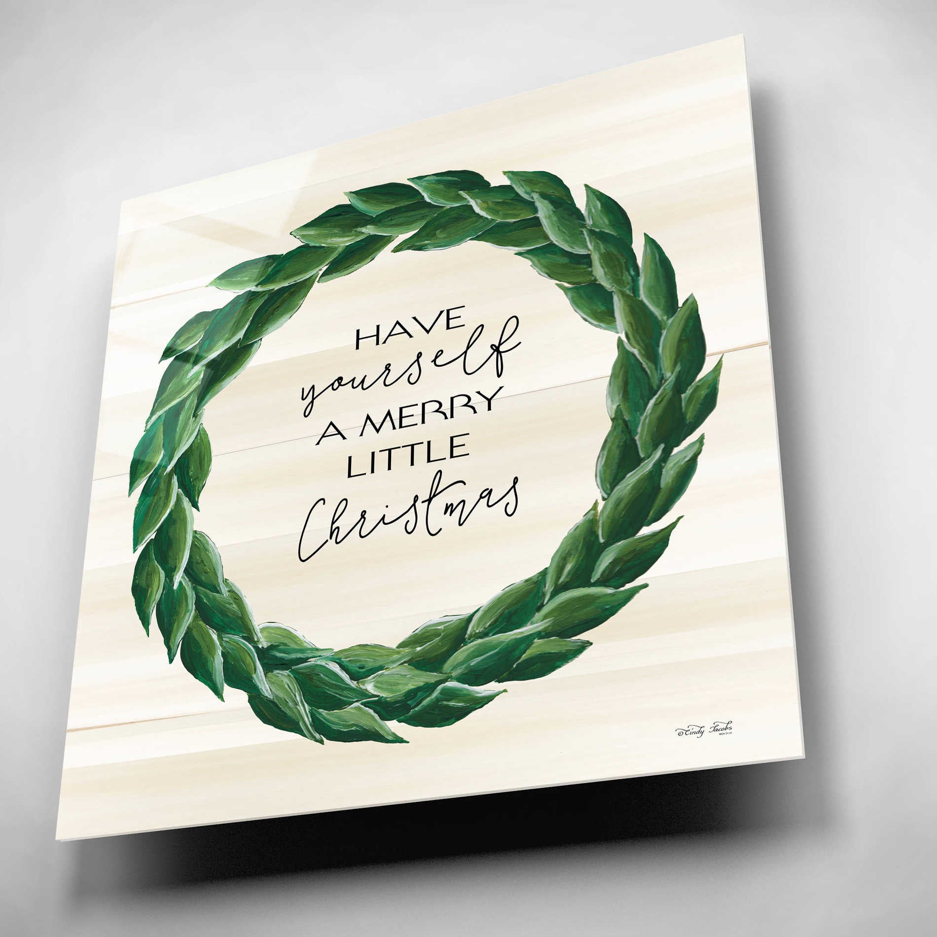 Epic Art 'Merry Little Christmas Wreath' by Cindy Jacobs, Acrylic Glass Wall Art,12x12