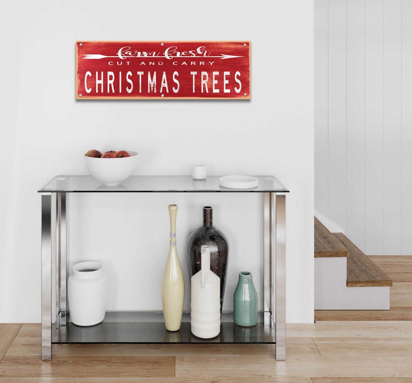 Epic Art 'Christmas Trees Sign' by Cindy Jacobs, Acrylic Glass Wall Art,36x12