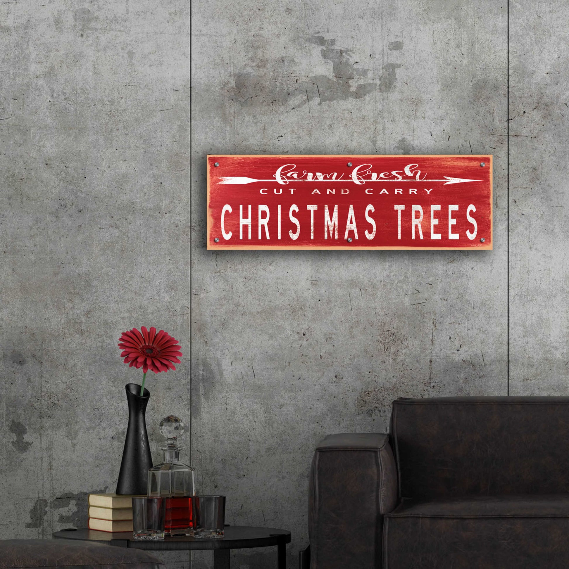 Epic Art 'Christmas Trees Sign' by Cindy Jacobs, Acrylic Glass Wall Art,36x12