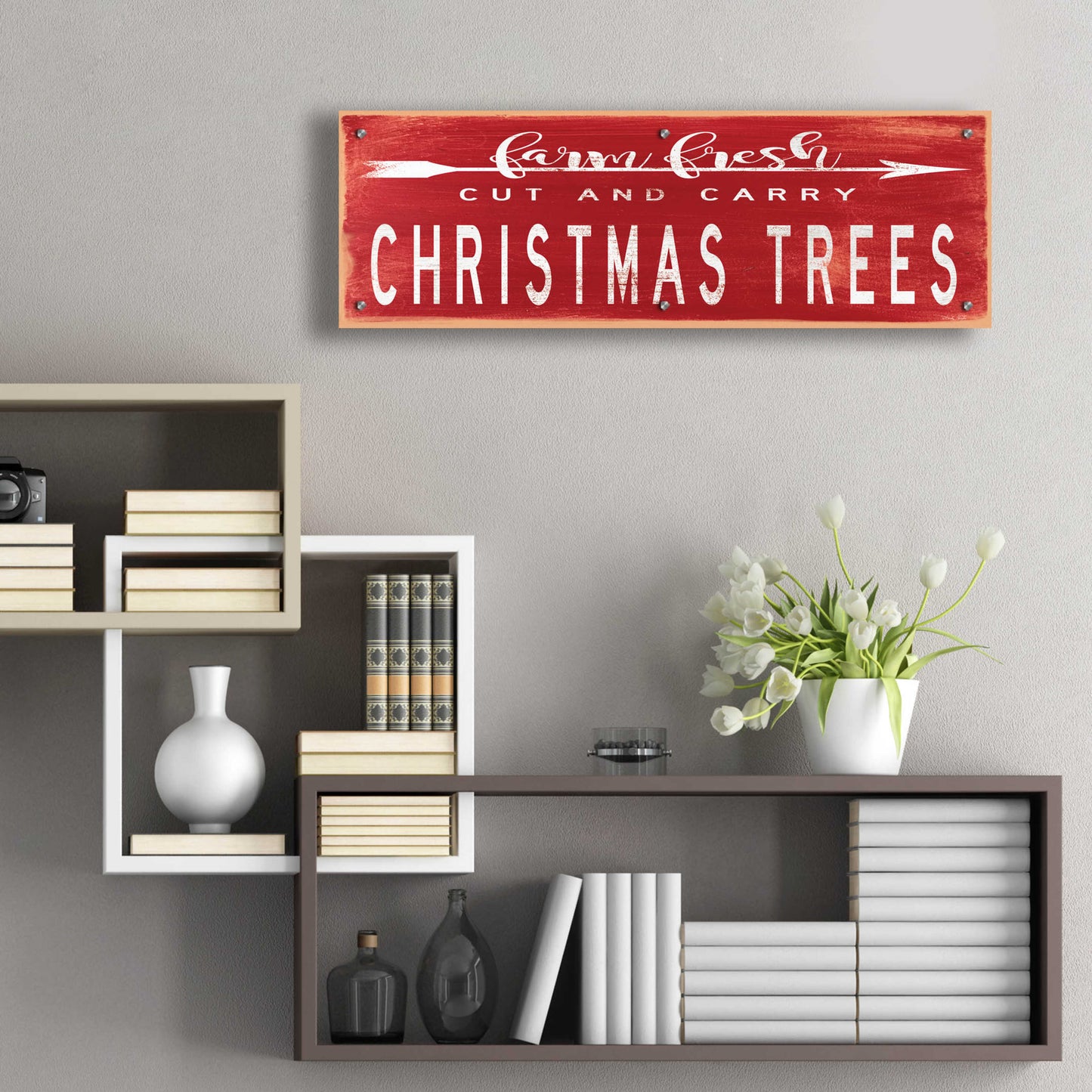 Epic Art 'Christmas Trees Sign' by Cindy Jacobs, Acrylic Glass Wall Art,36x12