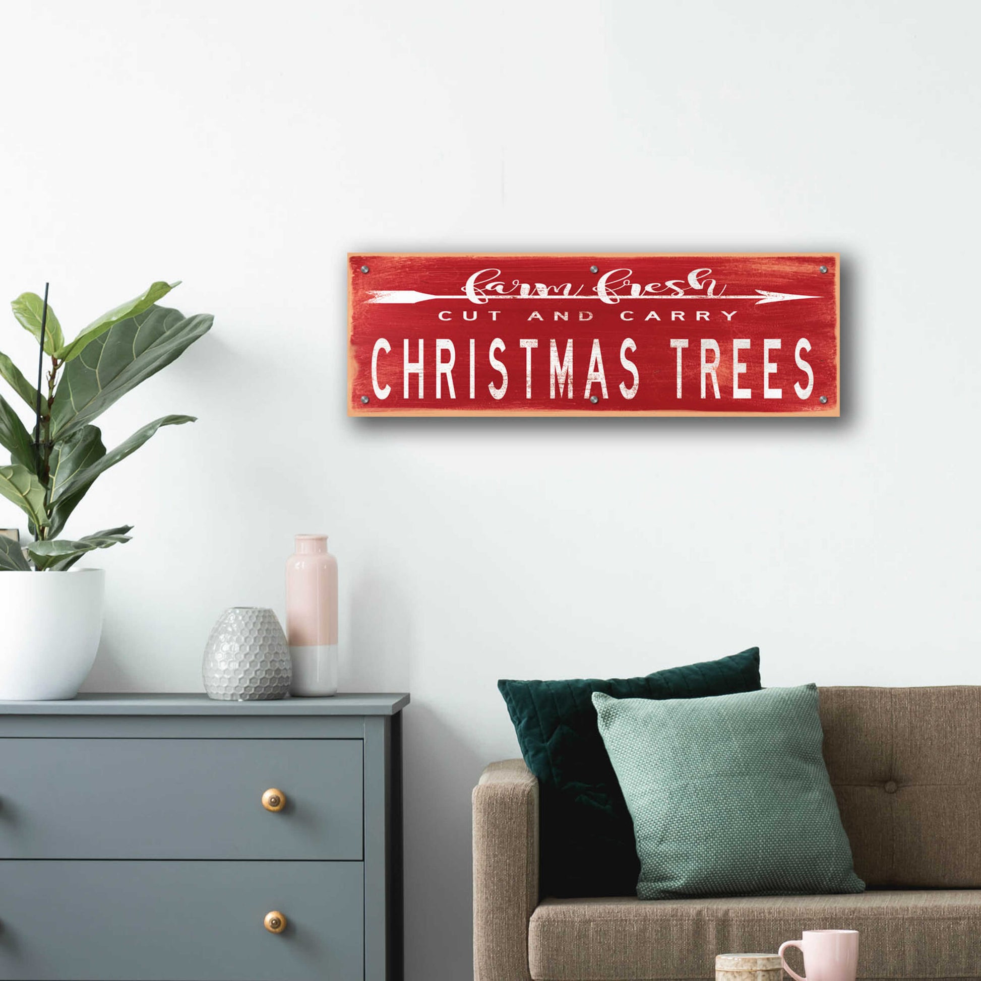 Epic Art 'Christmas Trees Sign' by Cindy Jacobs, Acrylic Glass Wall Art,36x12