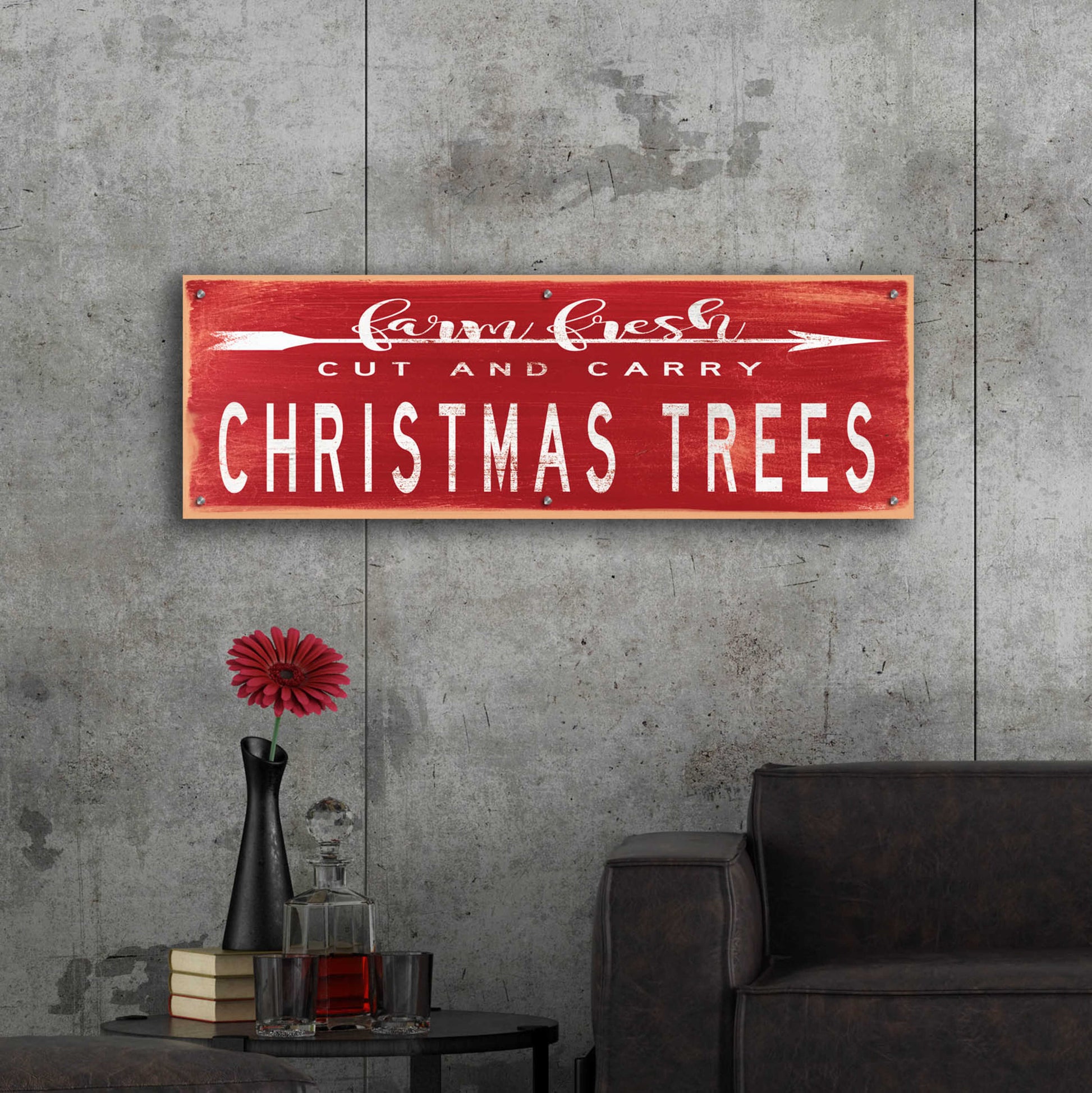 Epic Art 'Christmas Trees Sign' by Cindy Jacobs, Acrylic Glass Wall Art,48x16