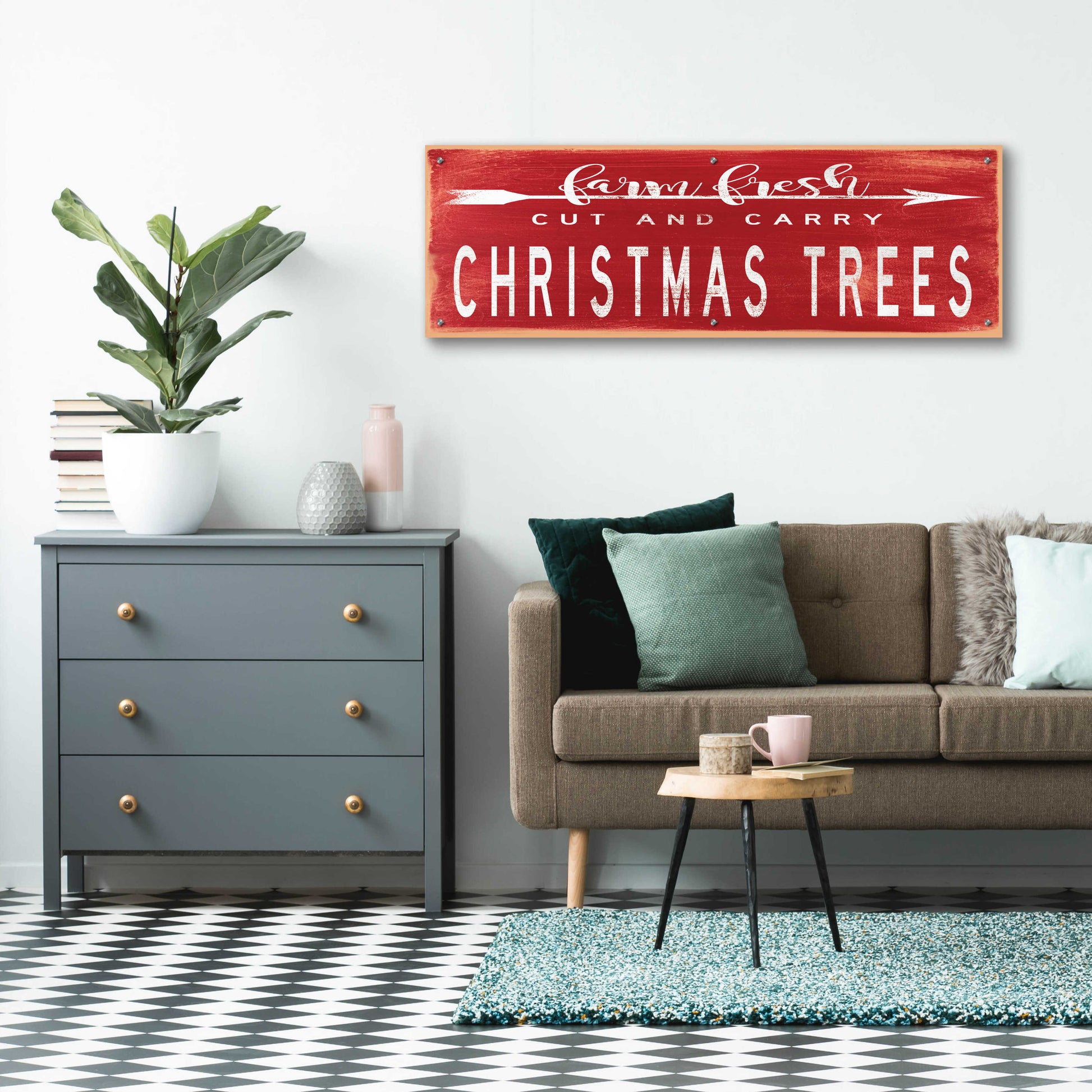 Epic Art 'Christmas Trees Sign' by Cindy Jacobs, Acrylic Glass Wall Art,48x16