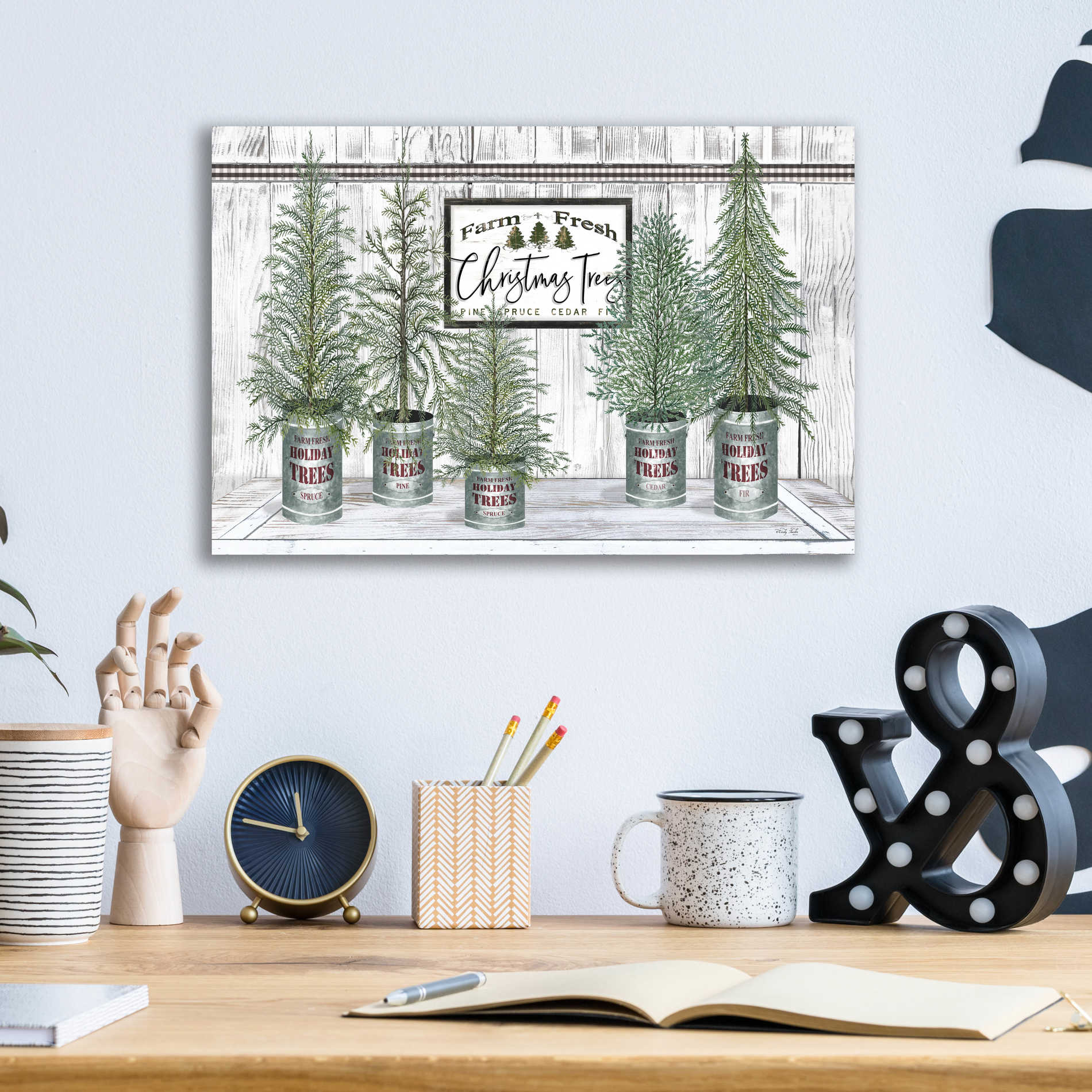 Epic Art 'Galvanized Pots White Christmas Trees II' by Cindy Jacobs, Acrylic Glass Wall Art,16x12