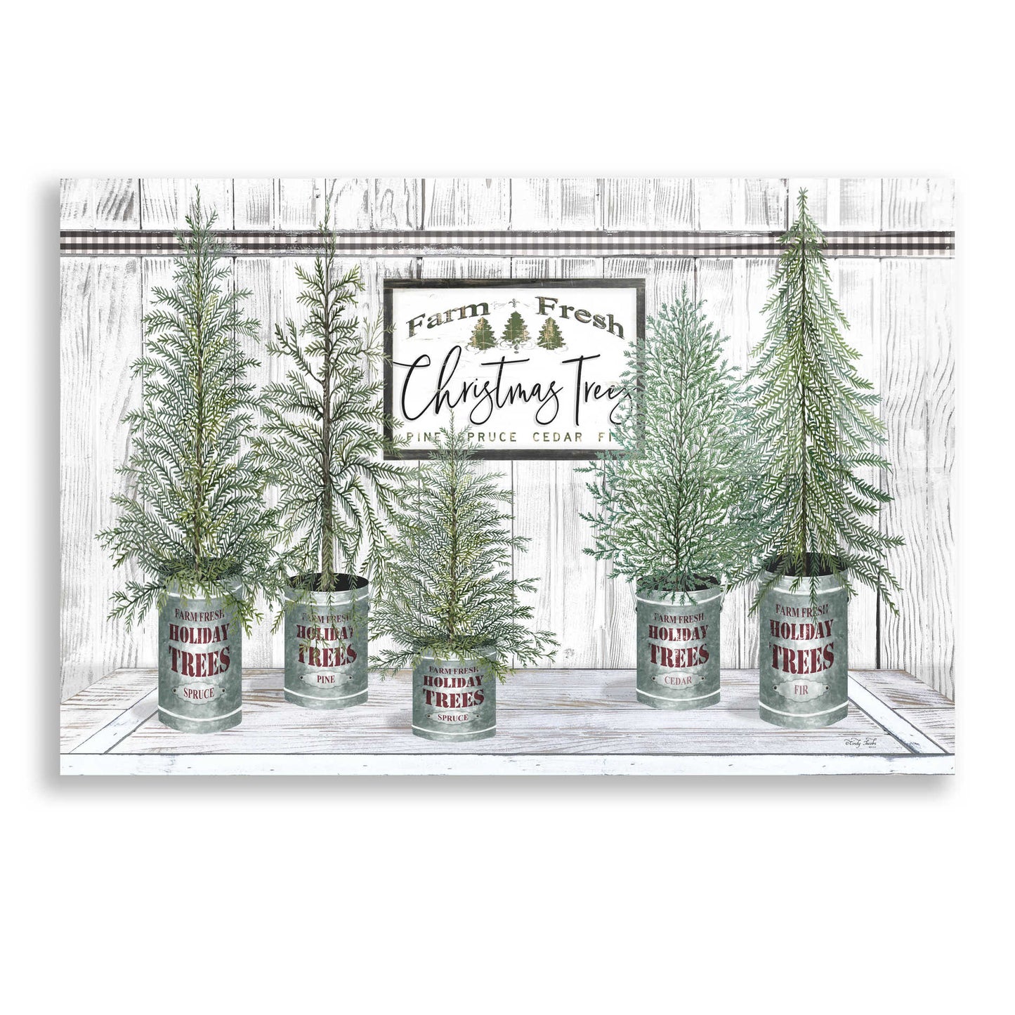 Epic Art 'Galvanized Pots White Christmas Trees II' by Cindy Jacobs, Acrylic Glass Wall Art