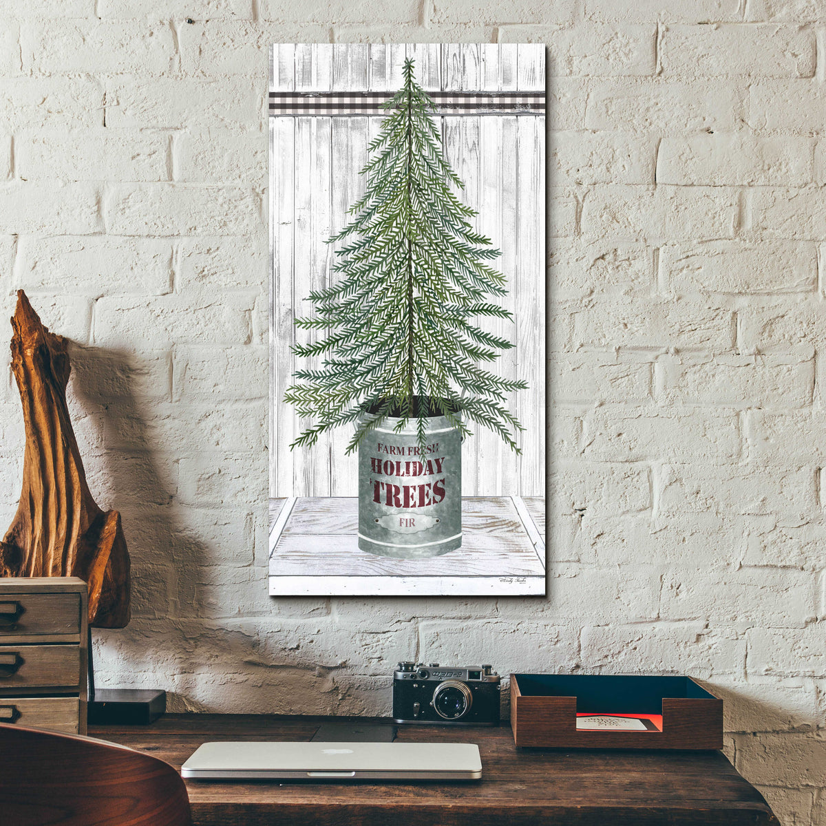 Epic Art 'Galvanized Pot Fir' by Cindy Jacobs, Acrylic Glass Wall Art,12x24