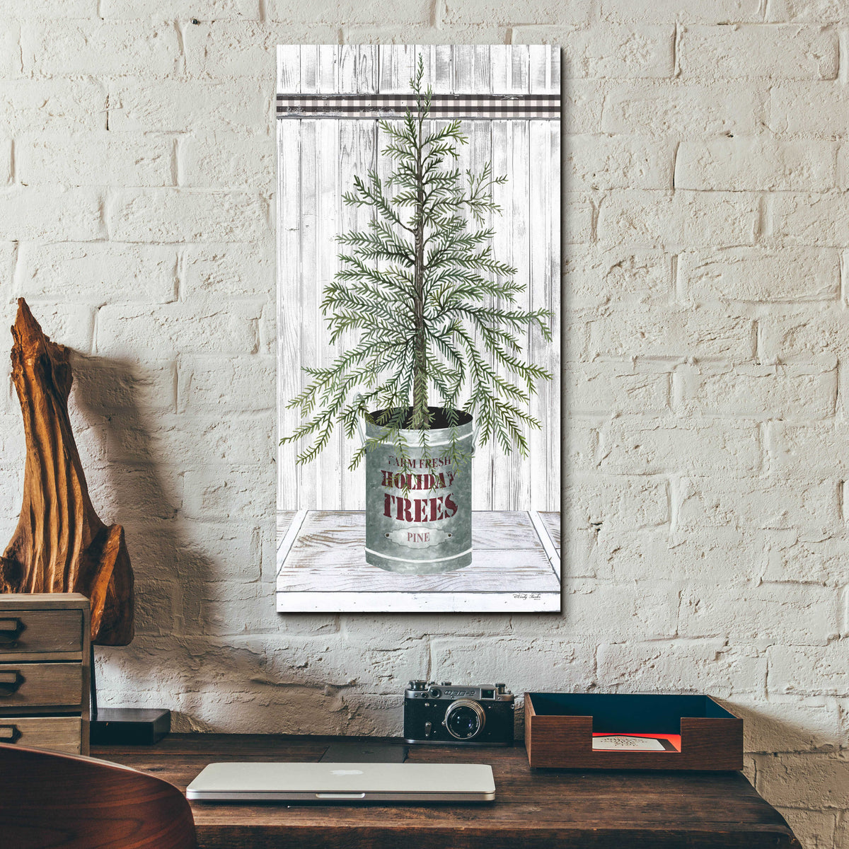 Epic Art 'Galvanized Pot Pine' by Cindy Jacobs, Acrylic Glass Wall Art,12x24