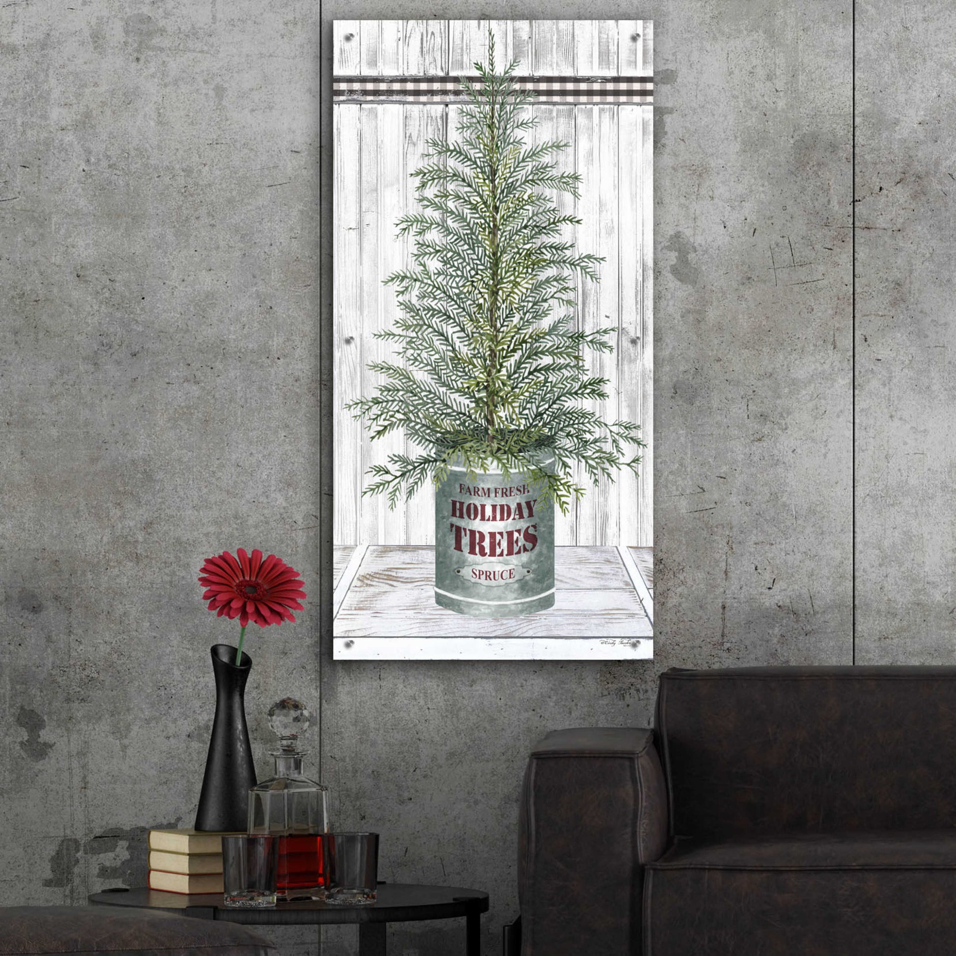 Epic Art 'Galvanized Pot Spruce' by Cindy Jacobs, Acrylic Glass Wall Art,24x48