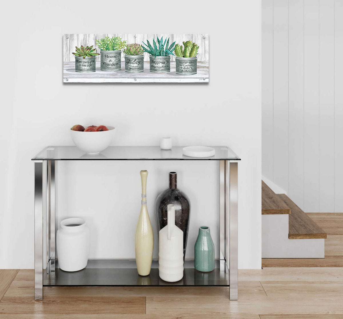 Epic Art 'Galvanized Pot Succulents II' by Cindy Jacobs, Acrylic Glass Wall Art,36x12
