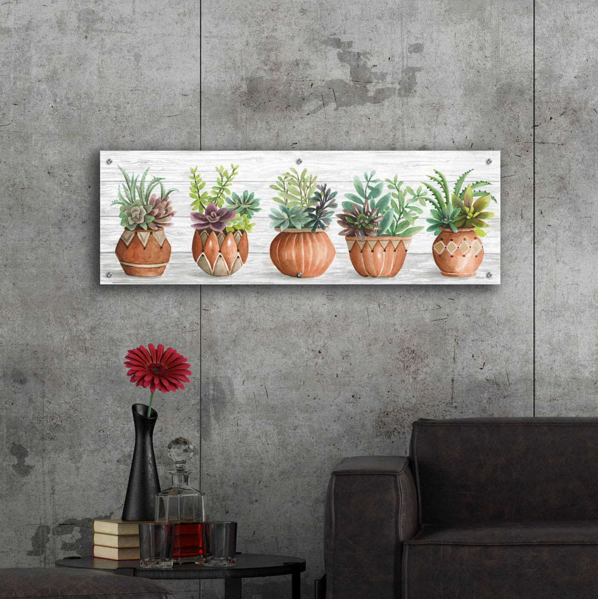 Epic Art 'Terracotta Pots I' by Cindy Jacobs, Acrylic Glass Wall Art,48x16