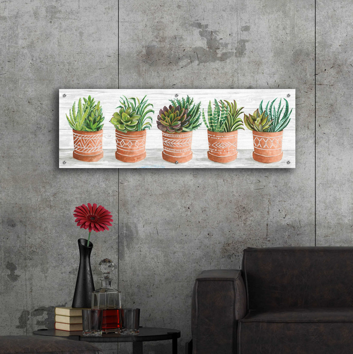 Epic Art 'Terracotta Pots II' by Cindy Jacobs, Acrylic Glass Wall Art,48x16