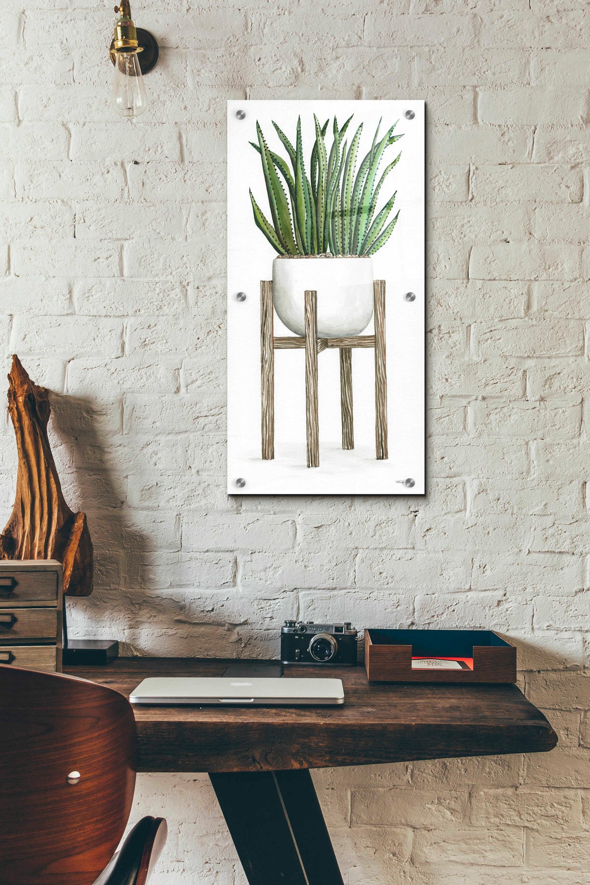 Epic Art 'White Pots on Stands II' by Cindy Jacobs, Acrylic Glass Wall Art,12x24