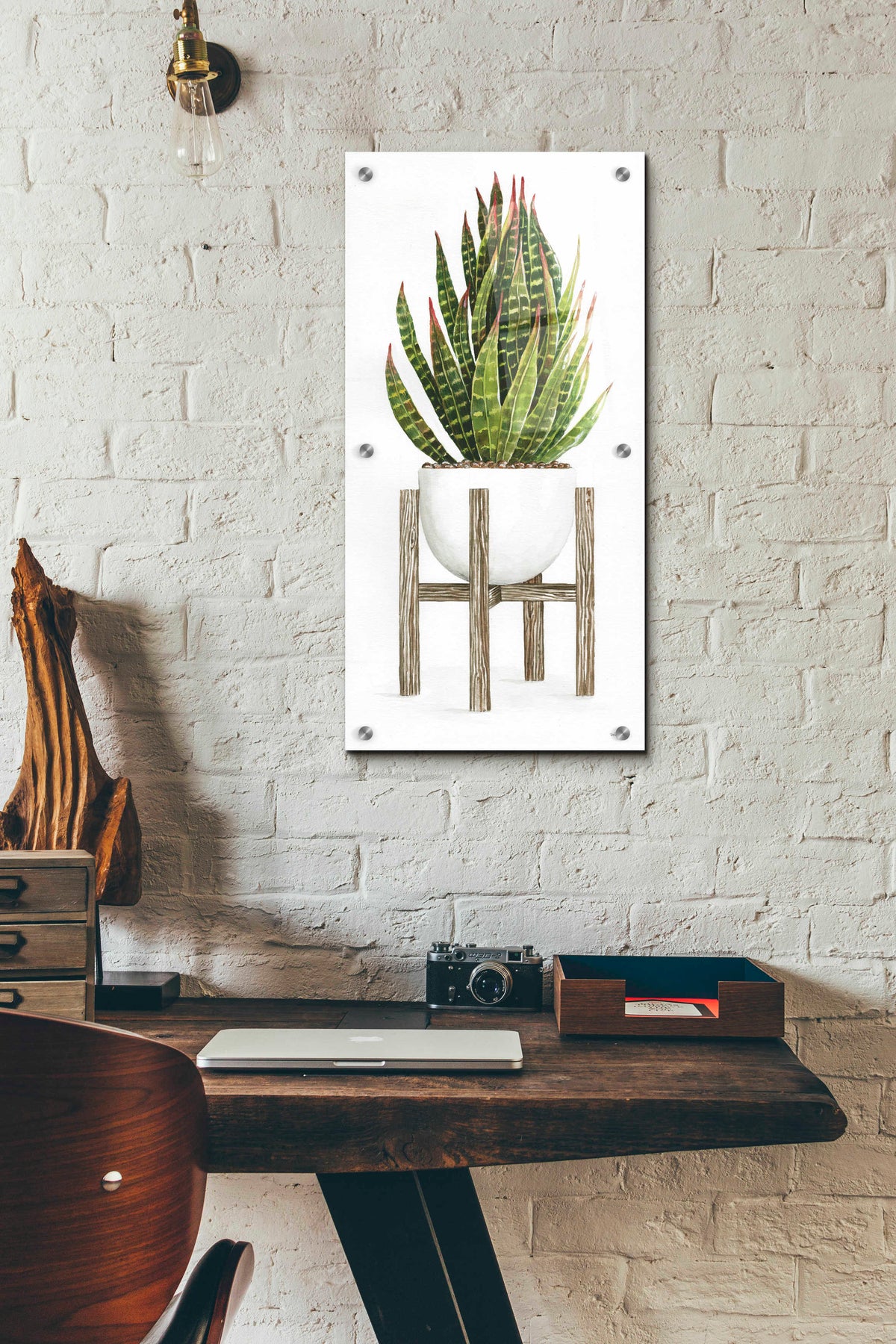 Epic Art 'White Pots on Stands IV' by Cindy Jacobs, Acrylic Glass Wall Art,12x24