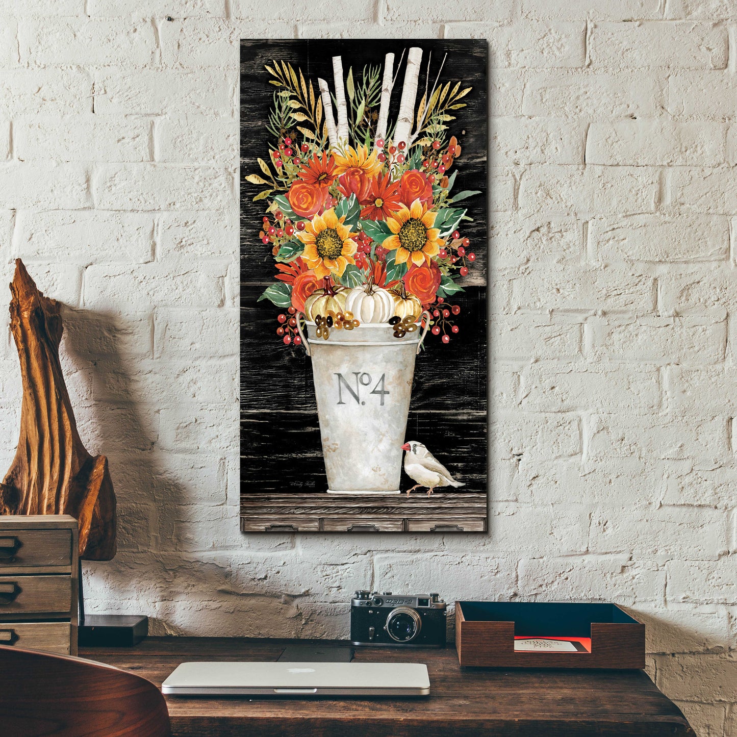 Epic Art 'No. 4 Fall Flowers and Birch 2' by Cindy Jacobs, Acrylic Glass Wall Art,12x24