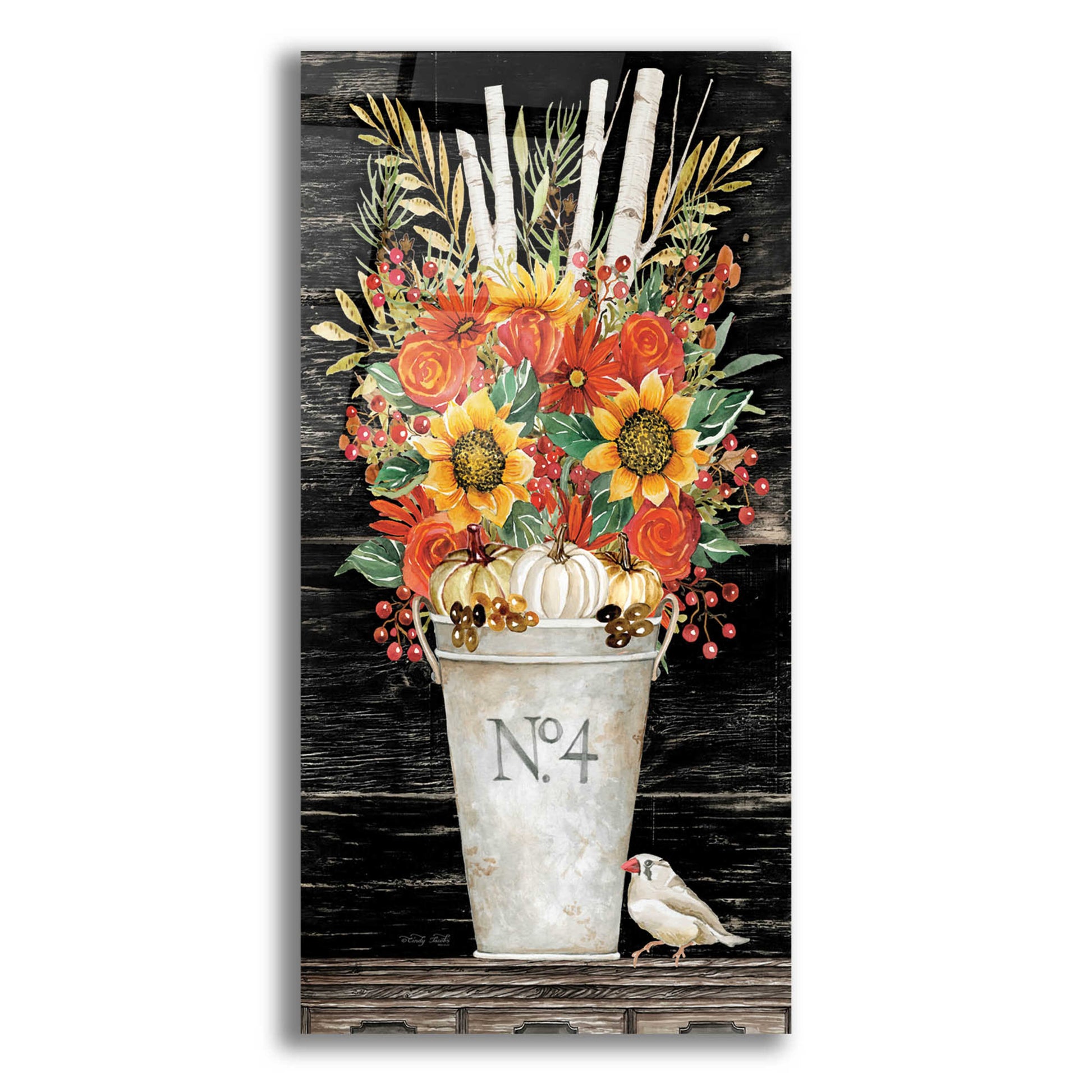 Epic Art 'No. 4 Fall Flowers and Birch 2' by Cindy Jacobs, Acrylic Glass Wall Art,12x24