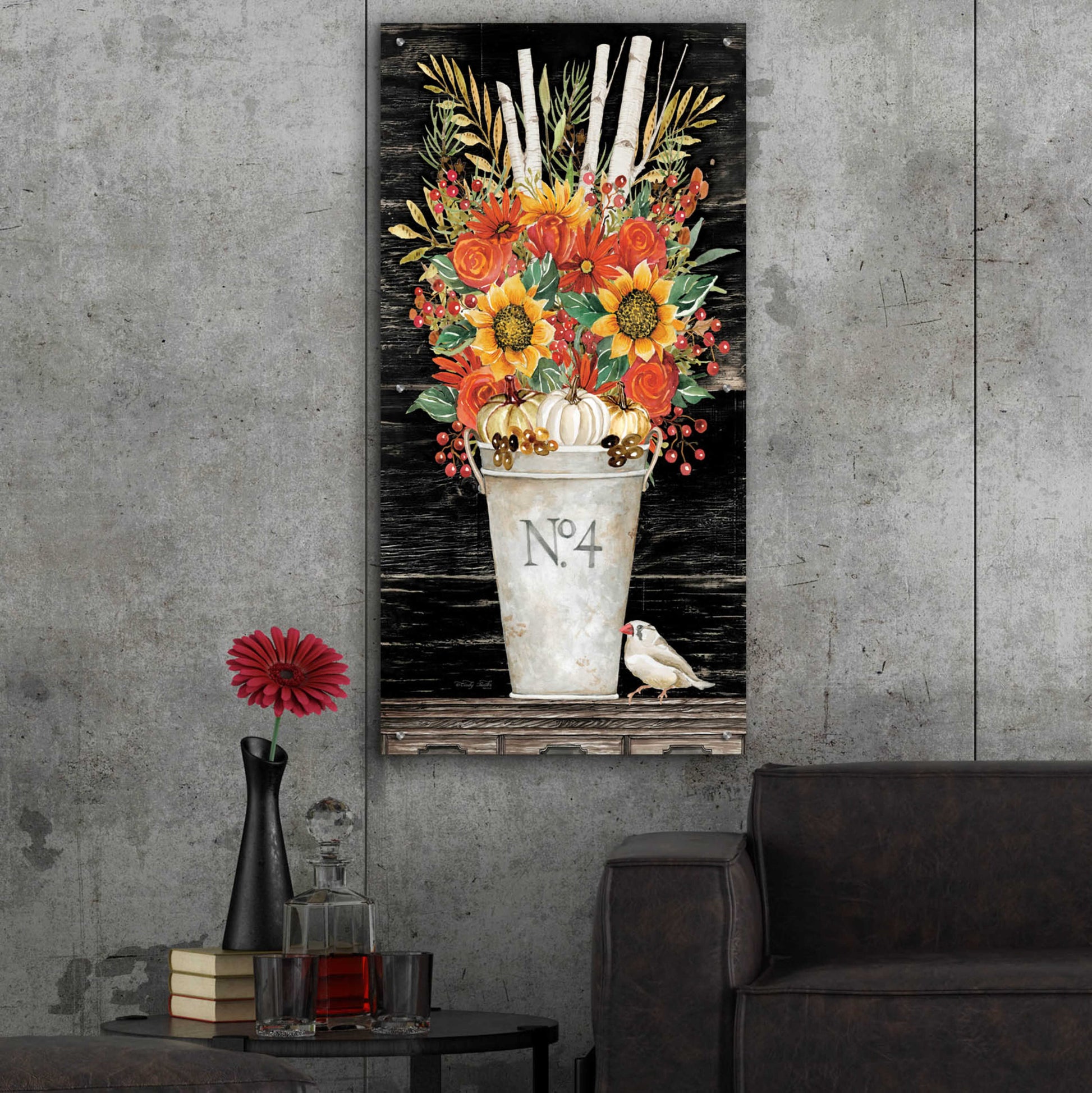 Epic Art 'No. 4 Fall Flowers and Birch 2' by Cindy Jacobs, Acrylic Glass Wall Art,24x48