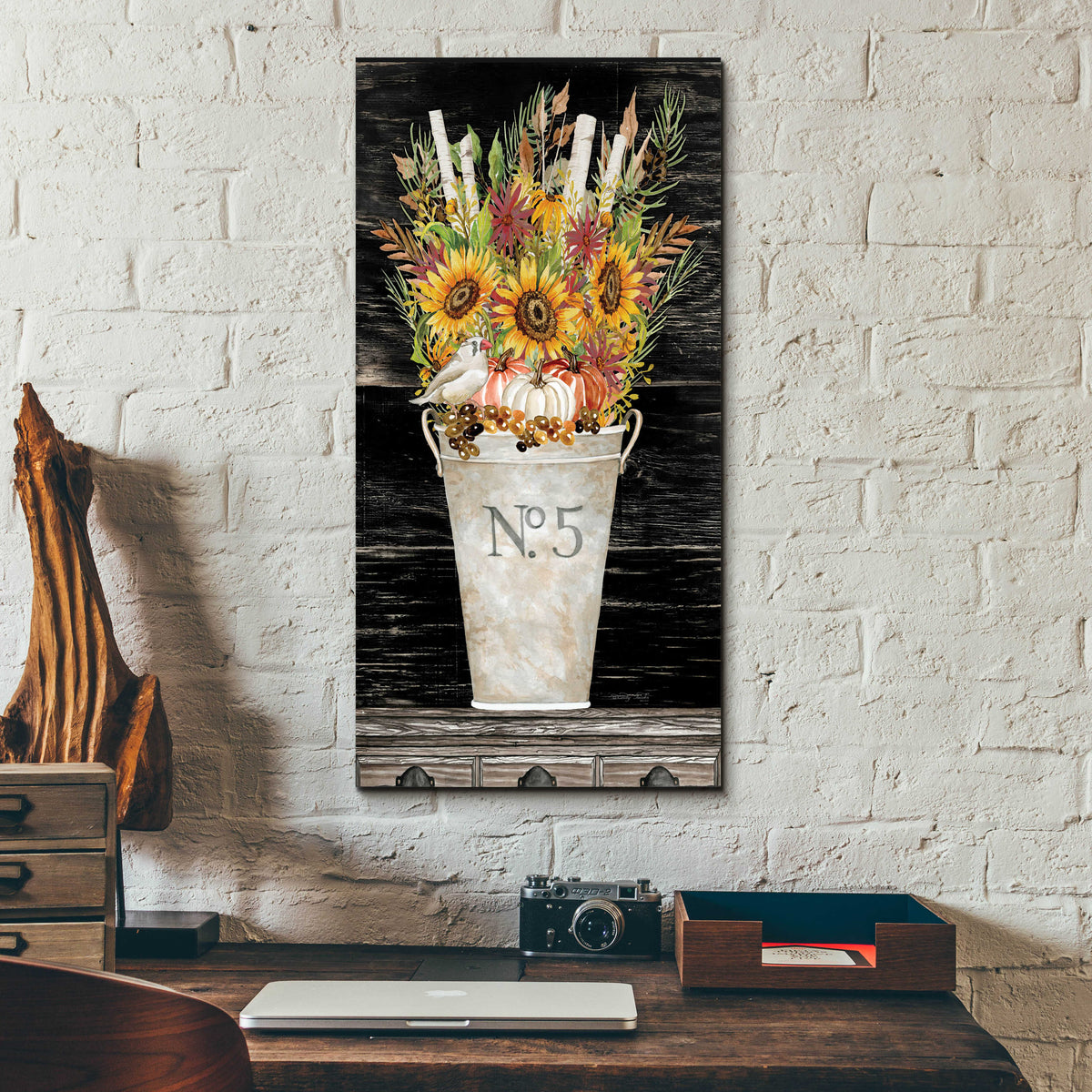 Epic Art 'No. 5 Fall Flowers and Birch 1' by Cindy Jacobs, Acrylic Glass Wall Art,12x24
