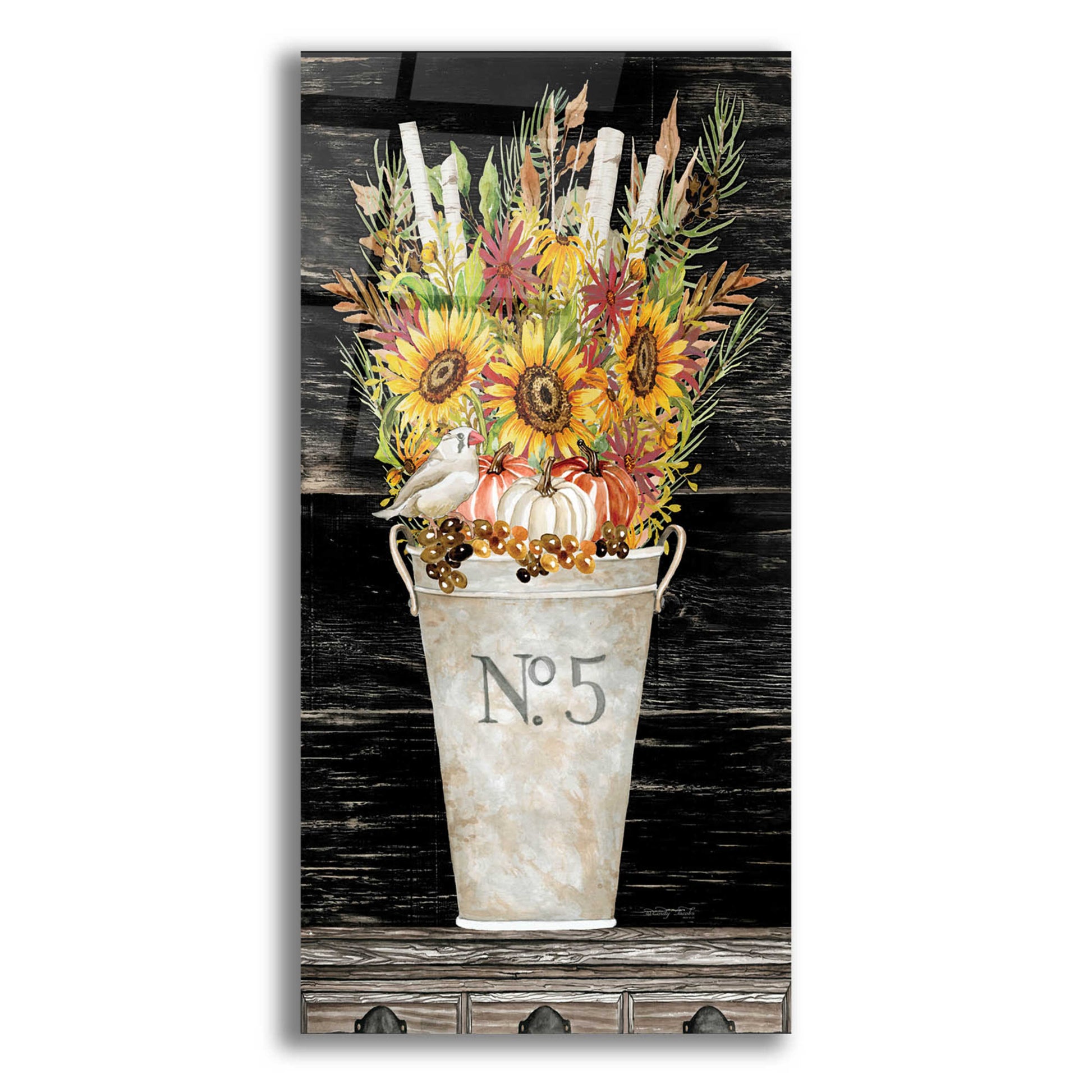 Epic Art 'No. 5 Fall Flowers and Birch 1' by Cindy Jacobs, Acrylic Glass Wall Art,12x24